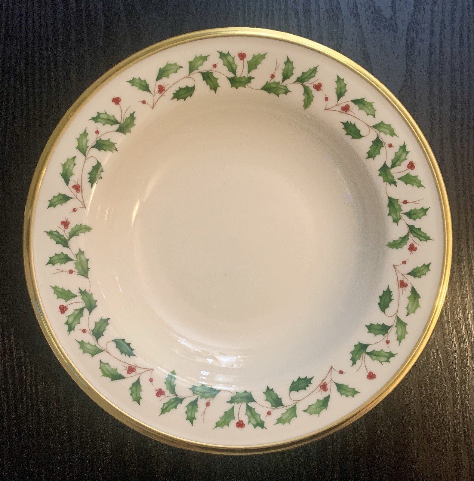 VTG Lenox Dimension Collection HOLIDAY Pattern RIM SOUP BOWL Gold Rim 9-1/8” USA