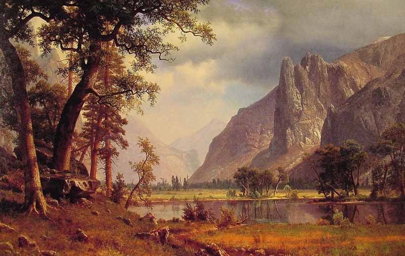 Excellent Oil painting landscape Yosemite Valley Yellowstone Park canvas 36