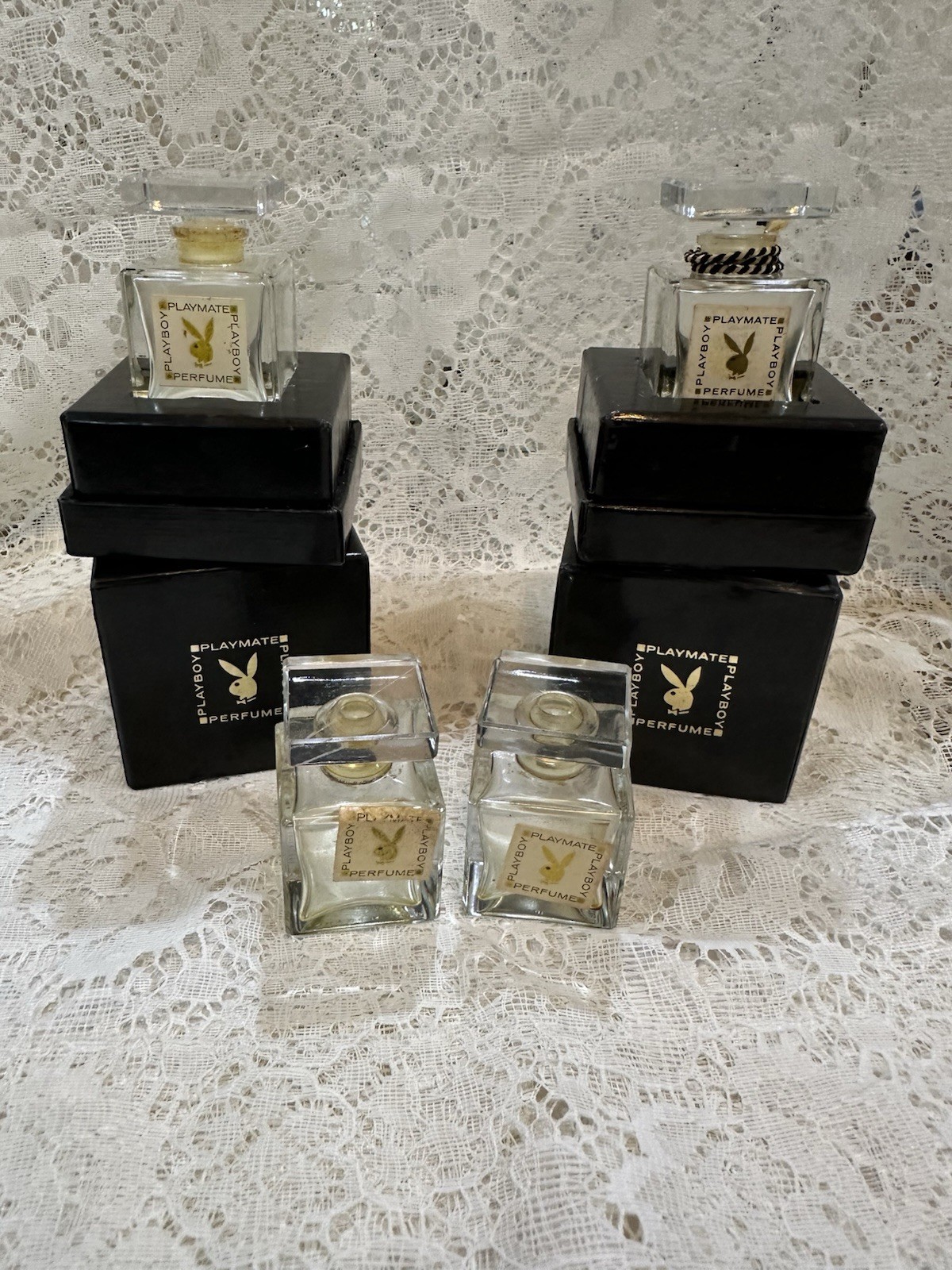 Vintage 1973 Playboy Playmate Perfume 4 Mini Bottle Set - 2 Original Boxes RARE