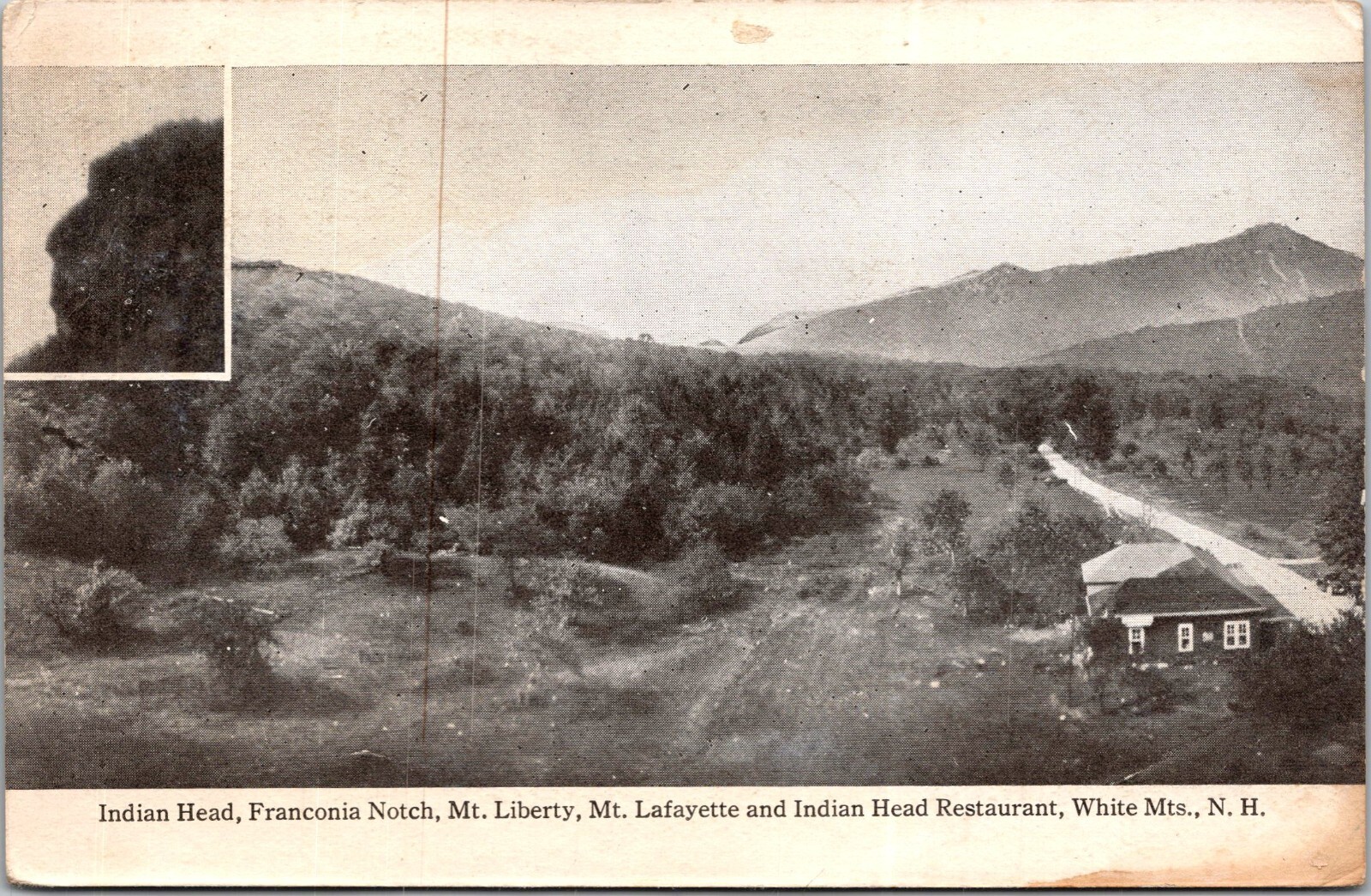 Mt Liberty Mt Lafayette Indian Head Restaurant White Mountains NH Postcard C82