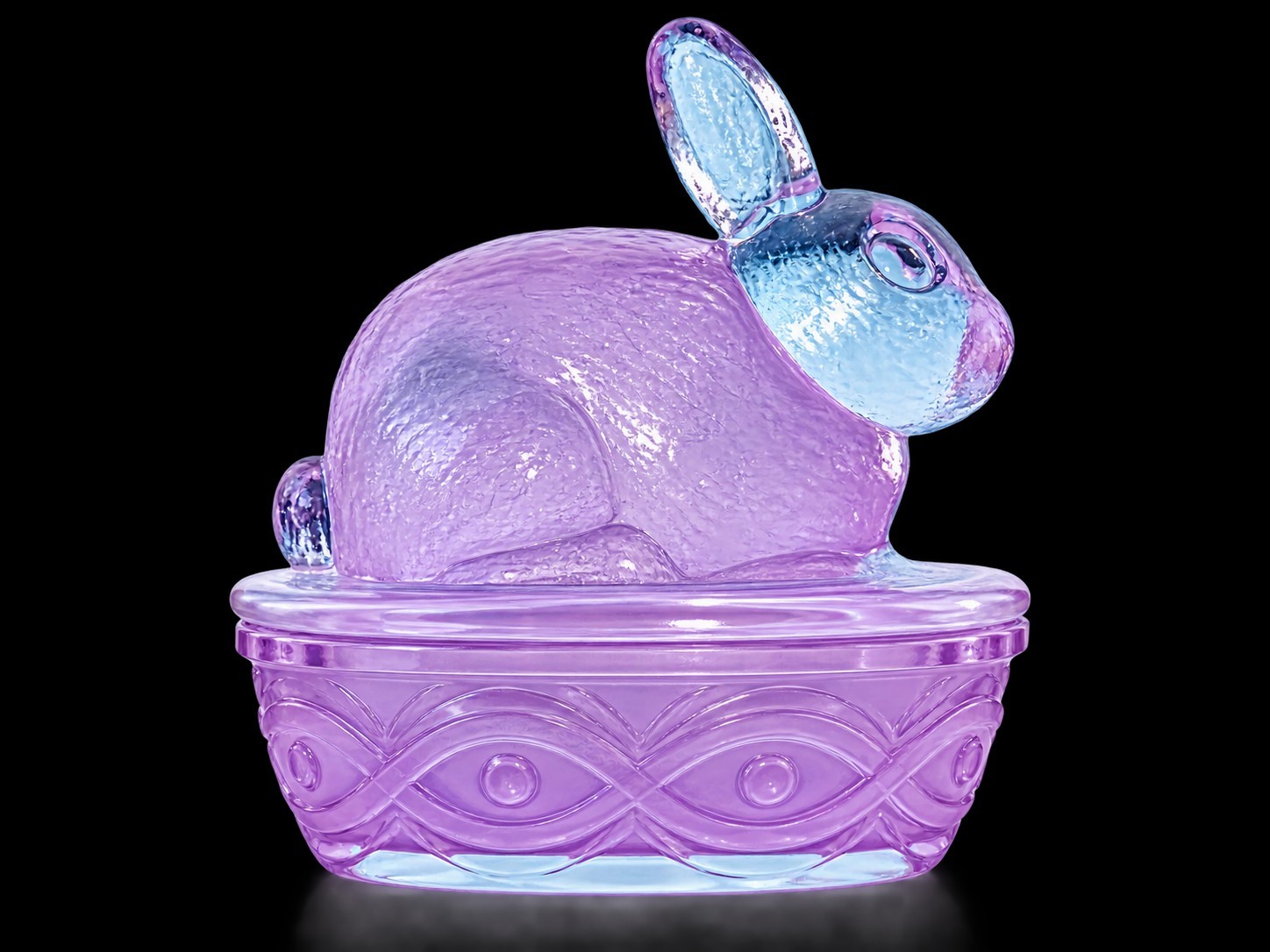 Vintage Fenton Lavender Glass Bunny on Basket Nest Trinket Dish Vintage Fenton Lavender Glass Bunny on Basket Nest Trinket Dish