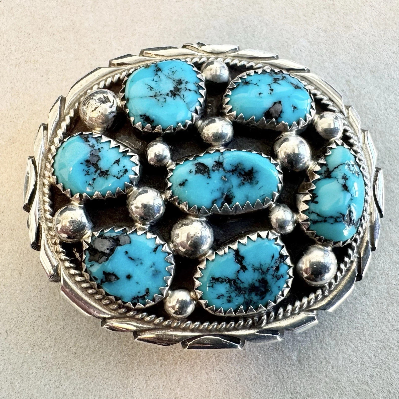 Vintage Navajo Tommy Moore Sterling silver turquoise cluster Belt buckle Vintage Navajo Tommy Moore Sterling silver turquoise cluster Belt buckle
