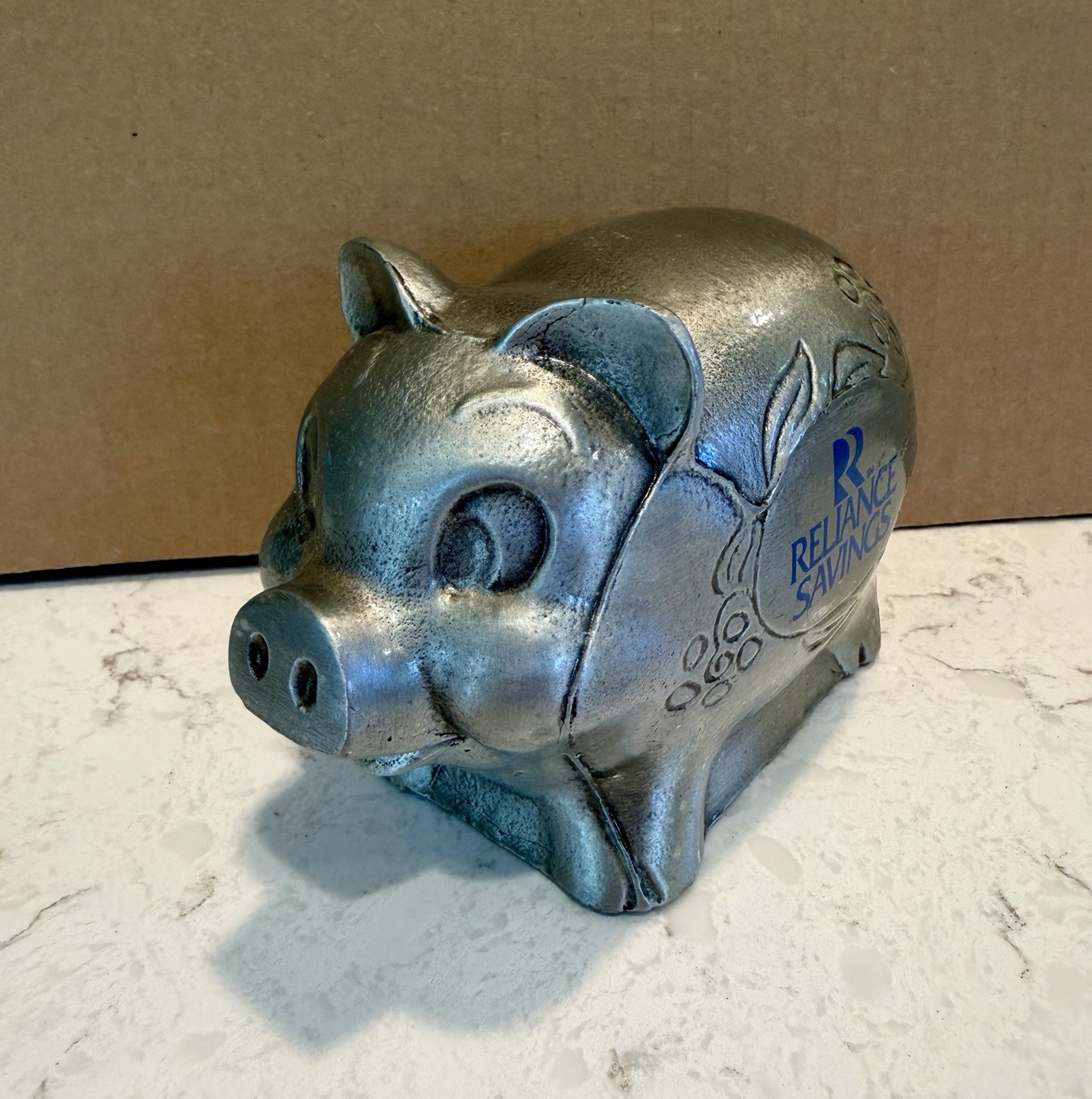 Vintage 1974 Banthrico Metal Piggy Bank Reliance Savings Promo Coin Bank Chicago