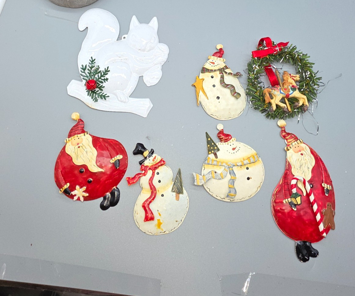 Christmas Ornaments Metal Santa Snowmen Squirrel House of Lloyd Carousel Wreath
