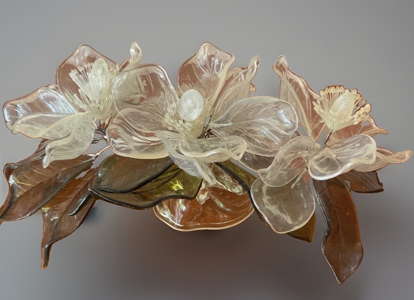 J Corelli Lucite Acrylic Flower Leaf Magnolia  1987 MCM 14
