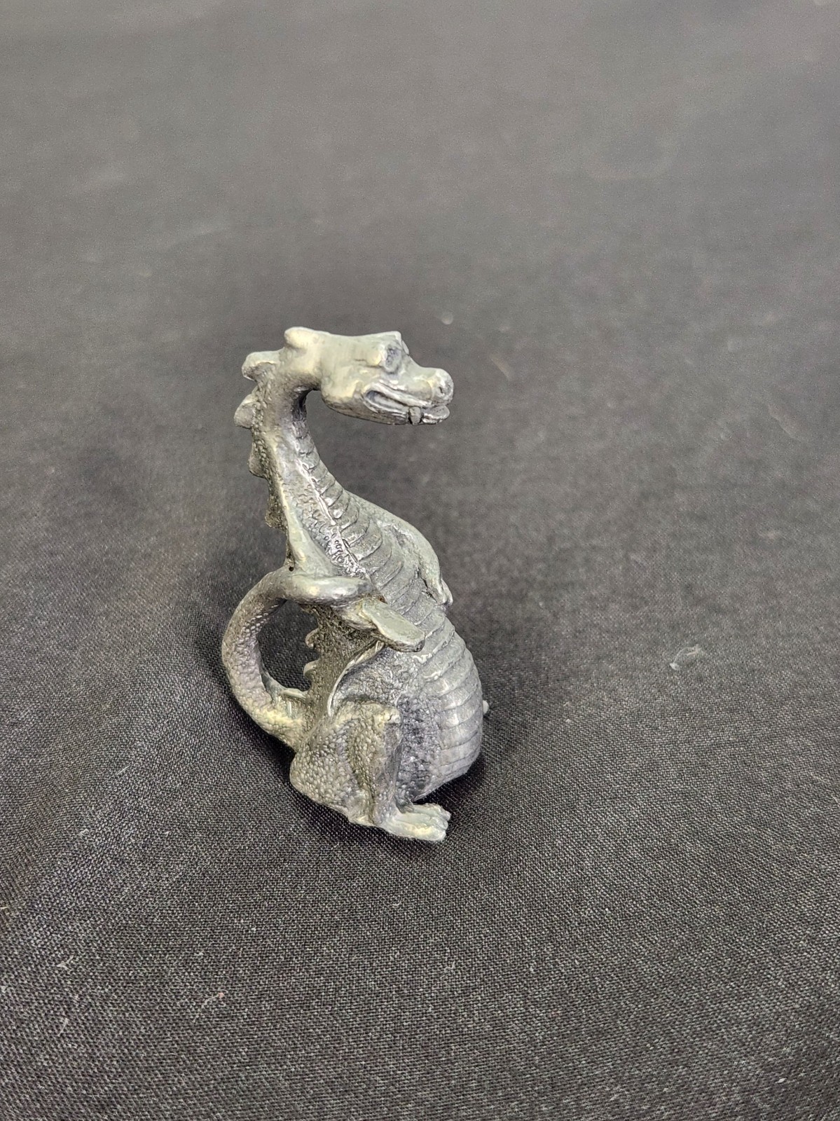 Vintage Pewter Dragon Figurine 1975 Signed 2.5in