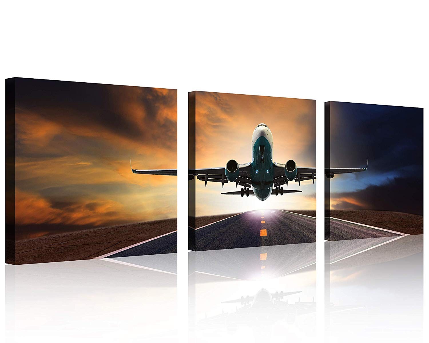 TutuBeer 3 Panels Vintage Plane at Sunset Aircraft Prints Stretched Framed 3 TutuBeer 3 Panels Vintage Plane at Sunset Aircraft Prints Stretched Framed 3