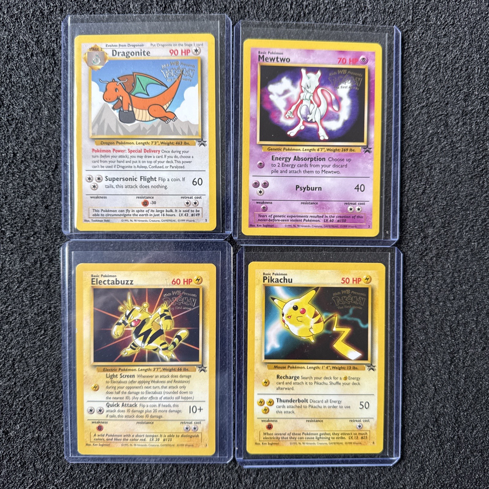 Pokemon WB Movie Complete Promo Set Dragonite, Mewtwo, Pikachu, Electabuzz 1999 Pokemon WB Movie Complete Promo Set Dragonite, Mewtwo, Pikachu, Electabuzz 1999