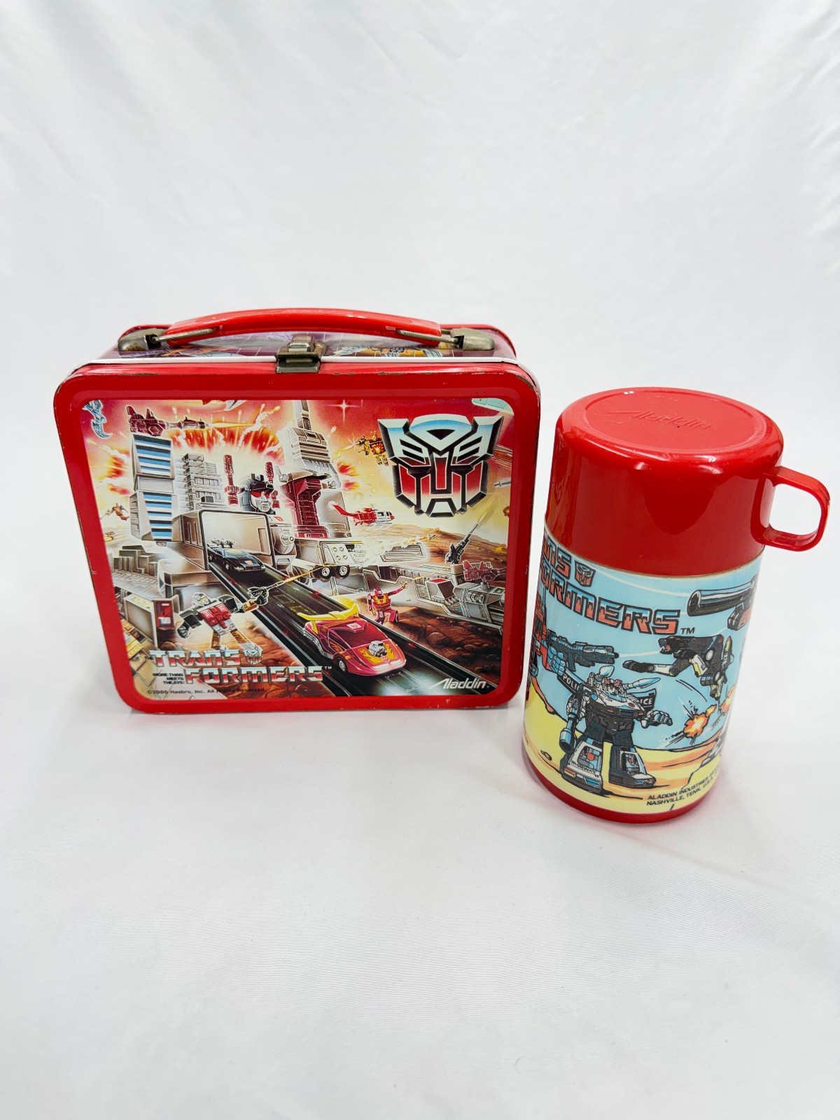 Vintage 1986 Transformers Metal Lunch Box Thermos Aladdin Hasbro G1 Autobot
