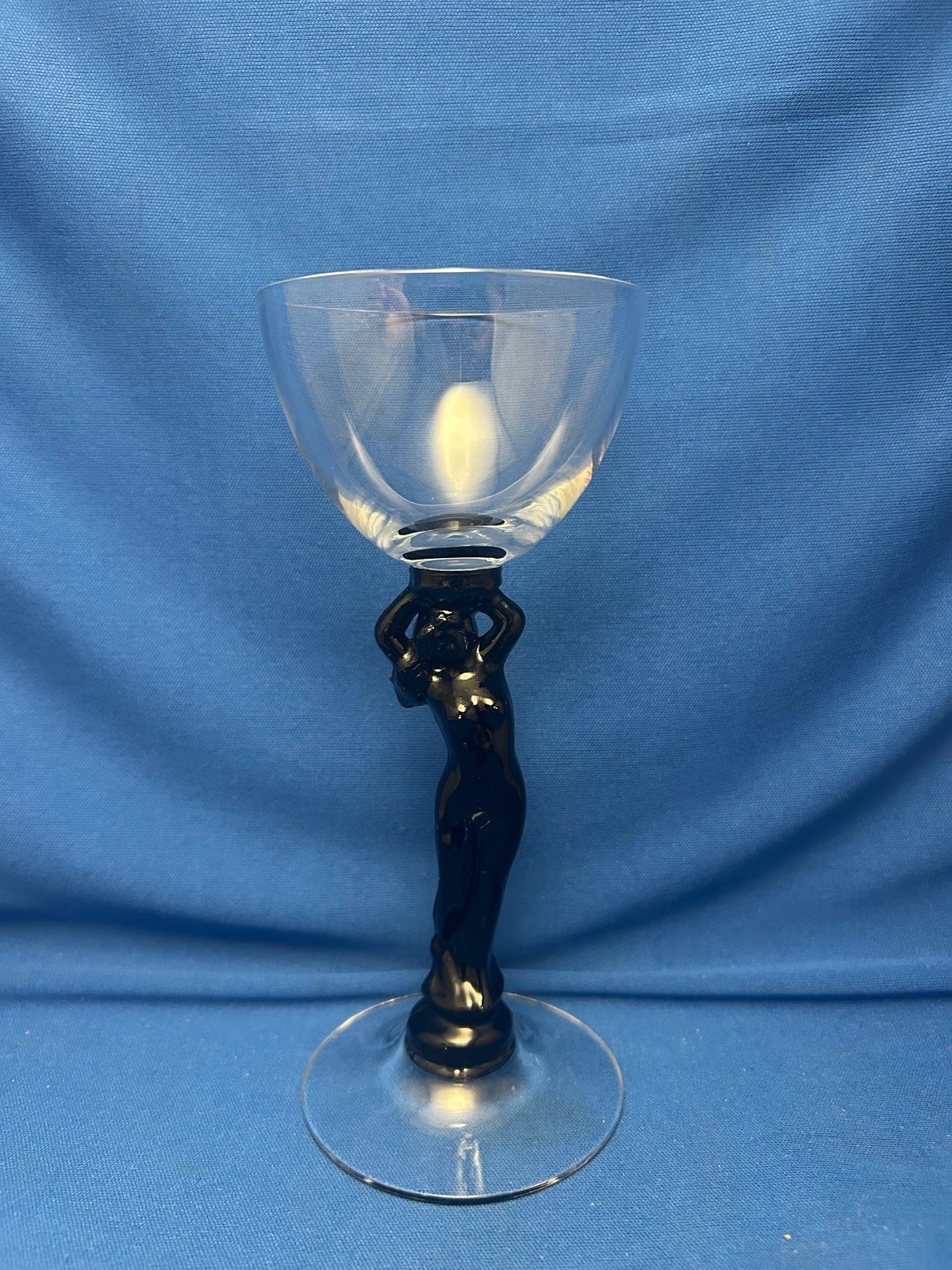 VINTAGE CAMBRIDGE NUDES LIQUOR COCKTAIL GLASS EBONY BLACK NUDE STEM STATUESQUE