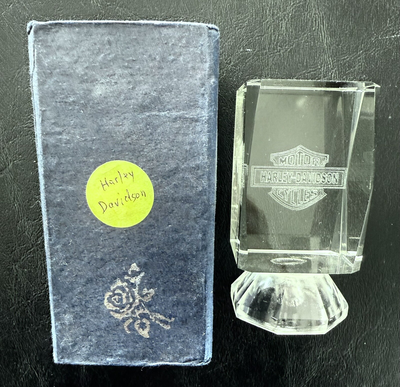 REDUCED NEW Harley Davidson 3D Glass Laser Etched On Pedestal-Original Box REDUCED NEW Harley Davidson 3D Glass Laser Etched On Pedestal-Original Box