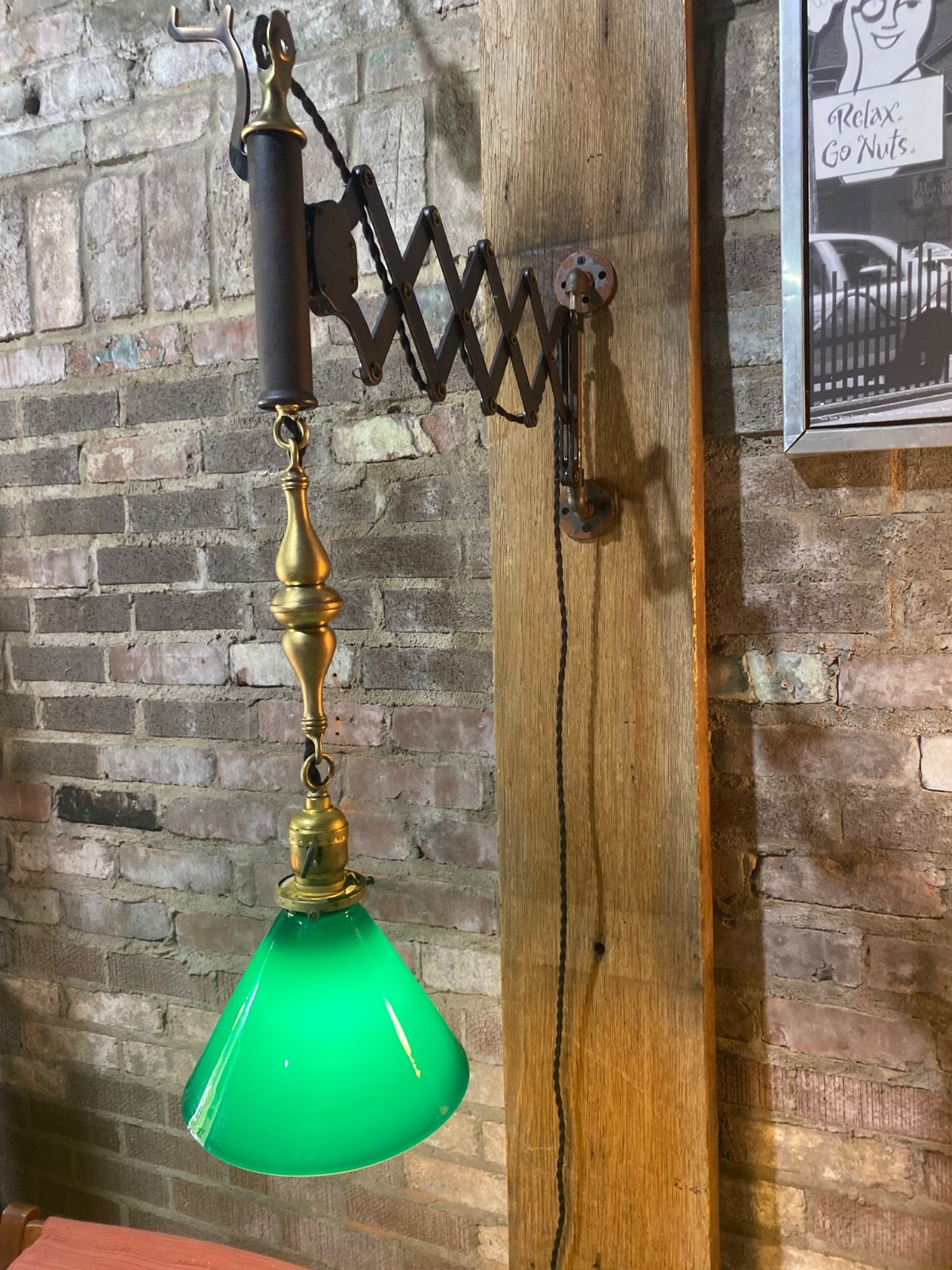 Antique Western Electric Telephone Scissor Arm Wall Lamp Green Glass Shade 1906