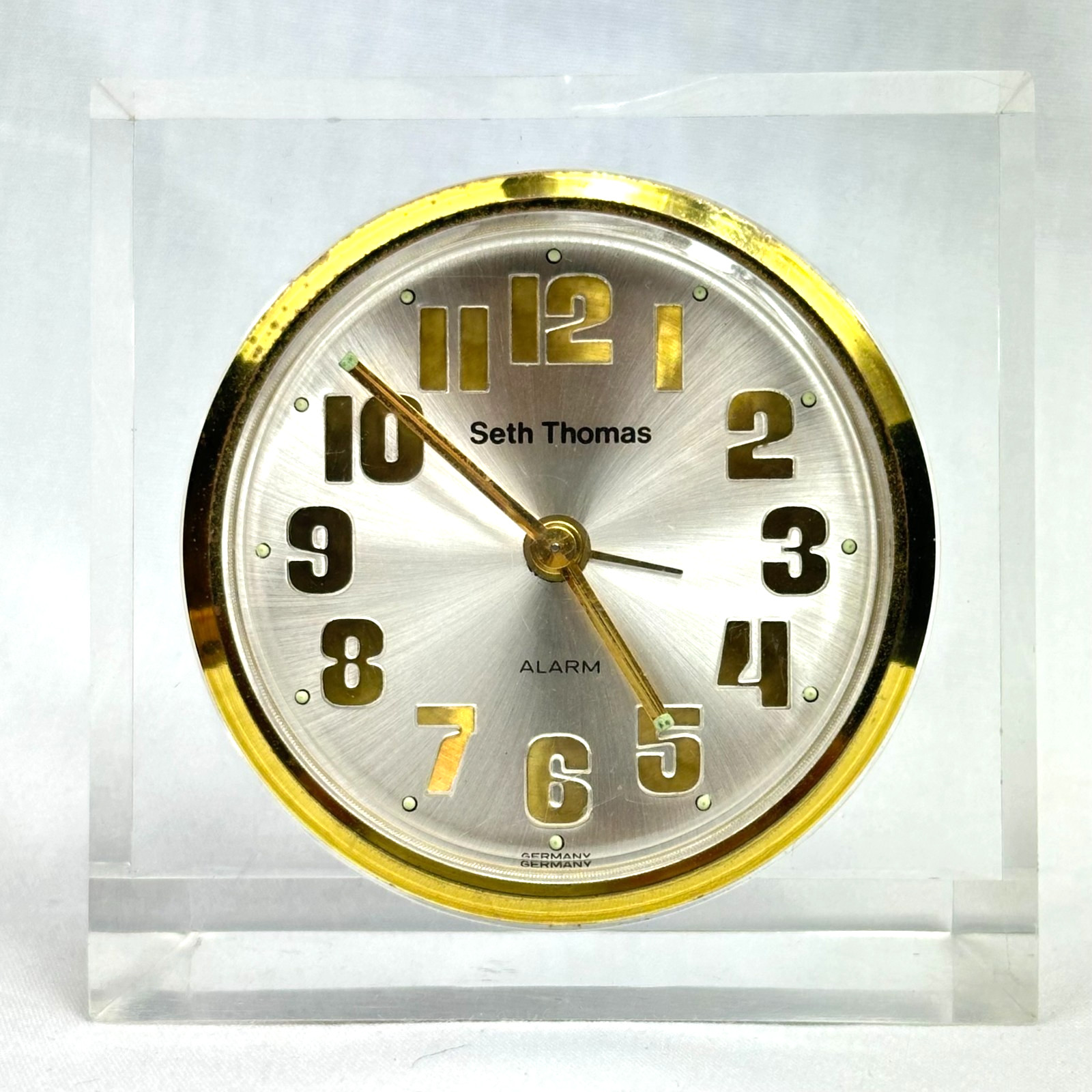 Vintage Seth Thomas Alarm Clock Lucite Case Germany Mid Century Works