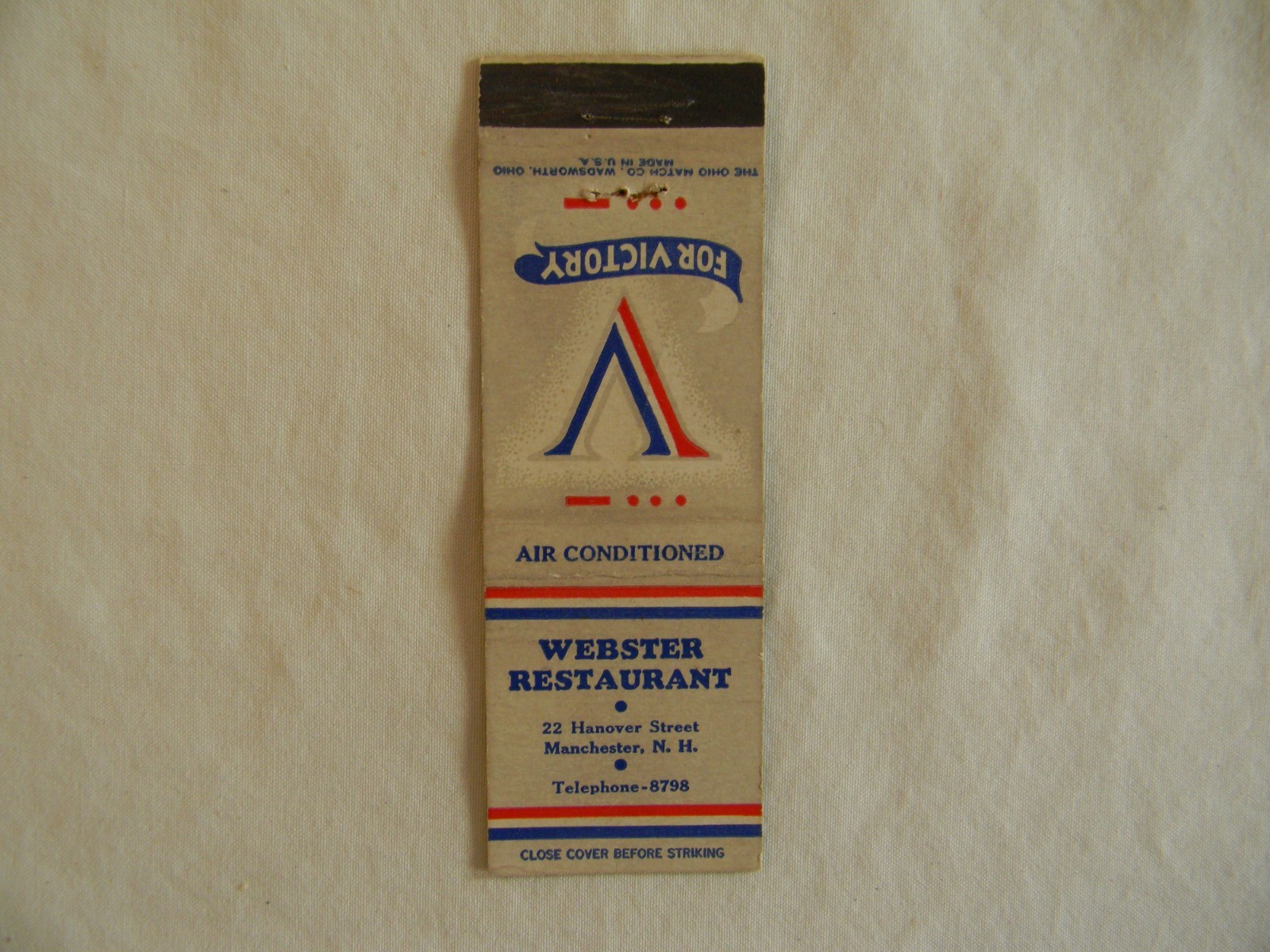Manchester New Hampshire f&b Restaurant Patriotic low # 8798 matchbook