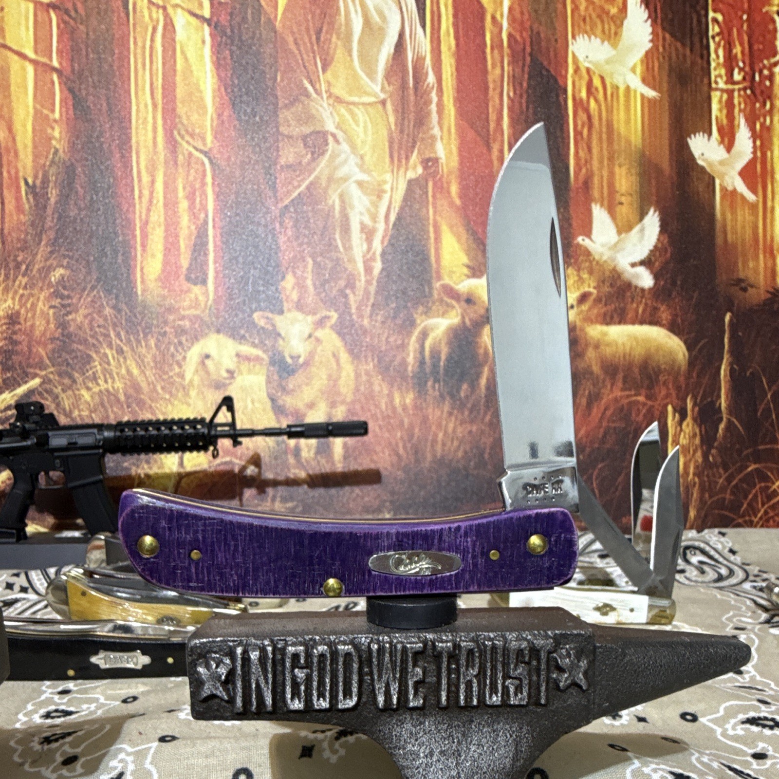Case XX Woot Custom Purple Sawcut Jig Sod Buster Jr With Extra Cross Badge