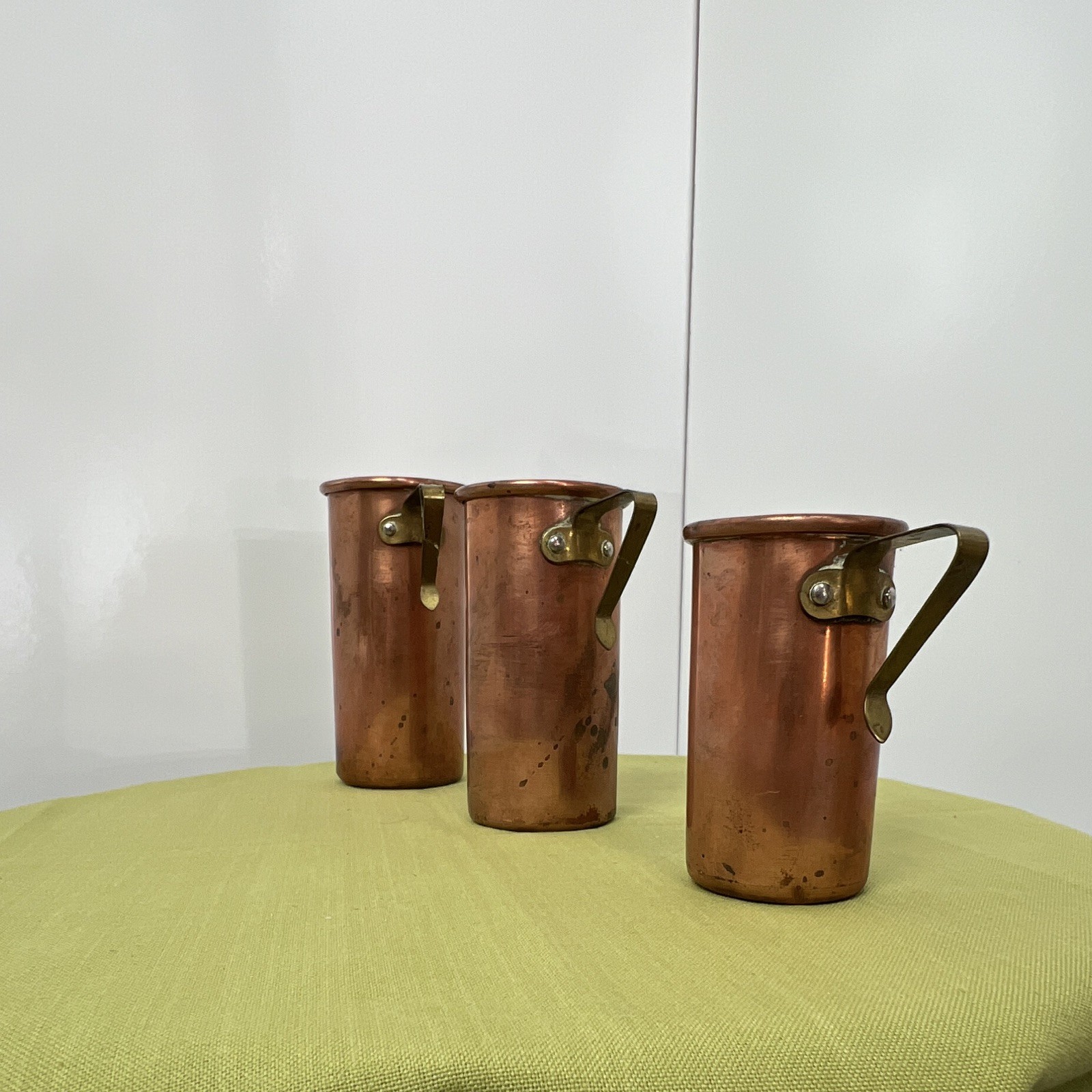 Vintage Copper Brass Nesting Measuring Cups 3 Pc Set 1, 3/4, 1/2 Cup AsIs