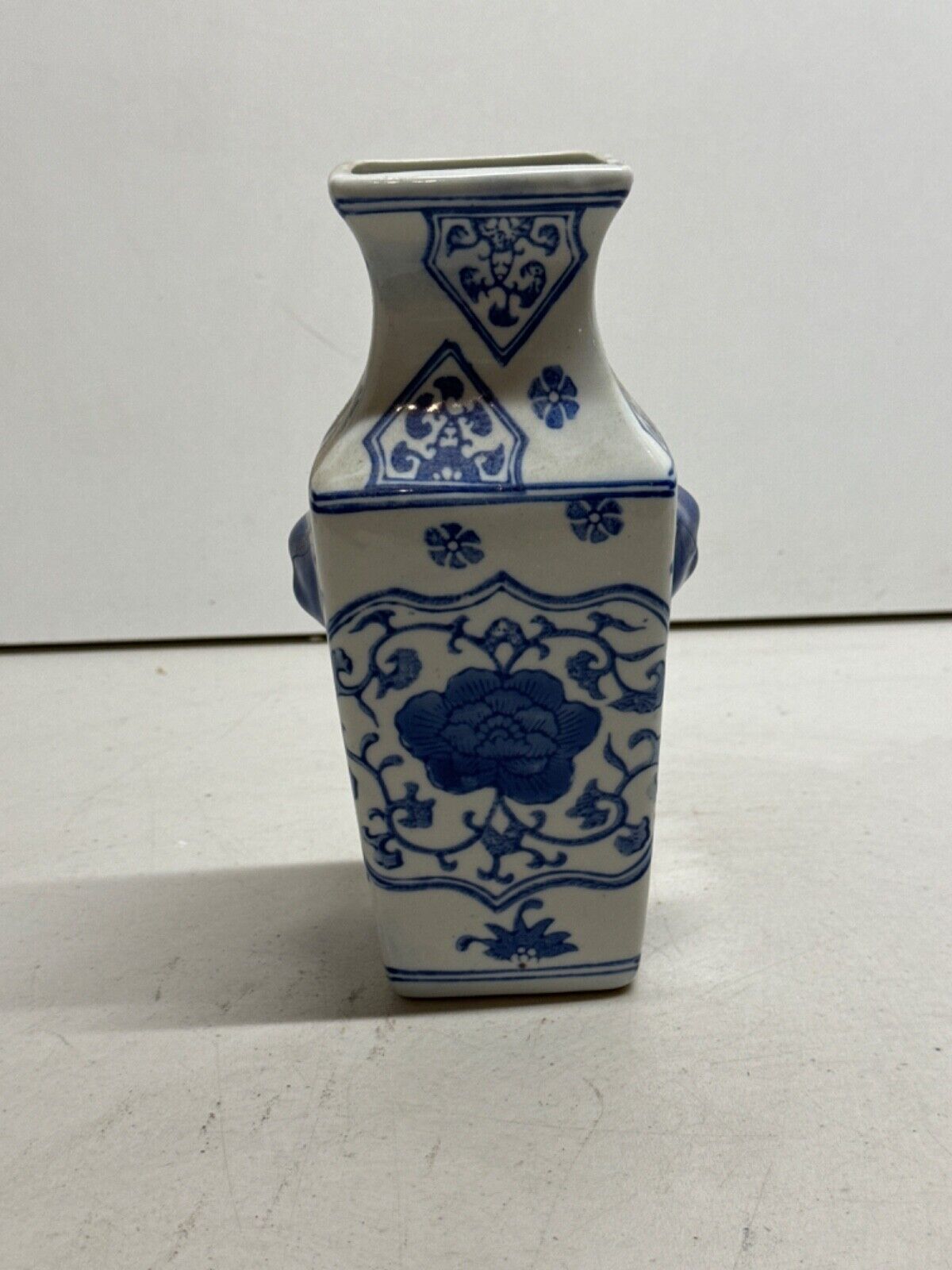 Cobalt Blue and White Chinoiserie Porcelain Square flower vase