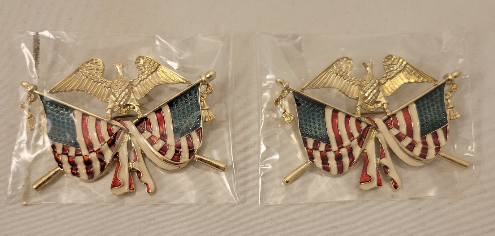 Two 1940s Style Eagle Double Flag Pin Fashioned after WWII Sweetheart Jewelry