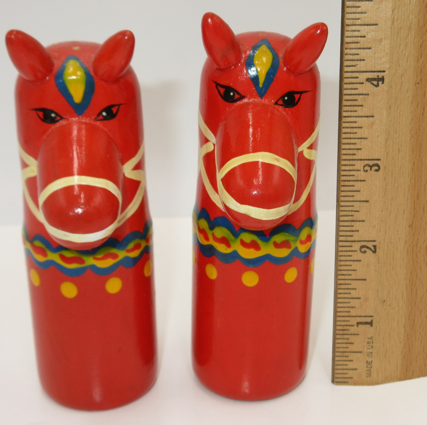 Unusual Vintage Swedish Dala Horse Wooden Salt & Pepper Shakers Figures