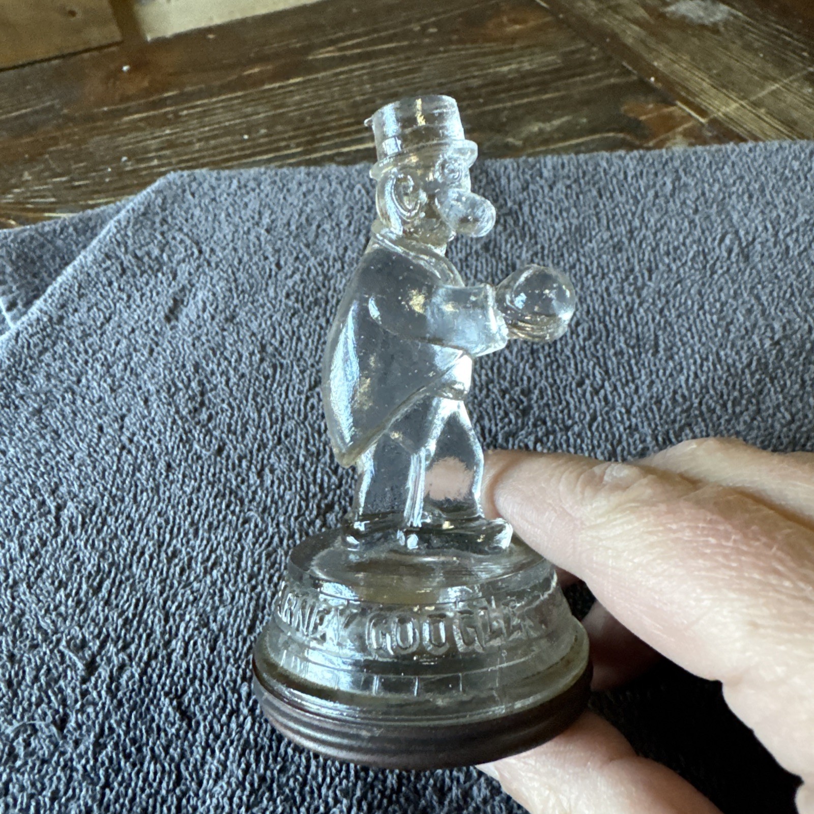 Vintage 1920s Barney Google Clear Glass Candy Container Figurine With Metal Lid