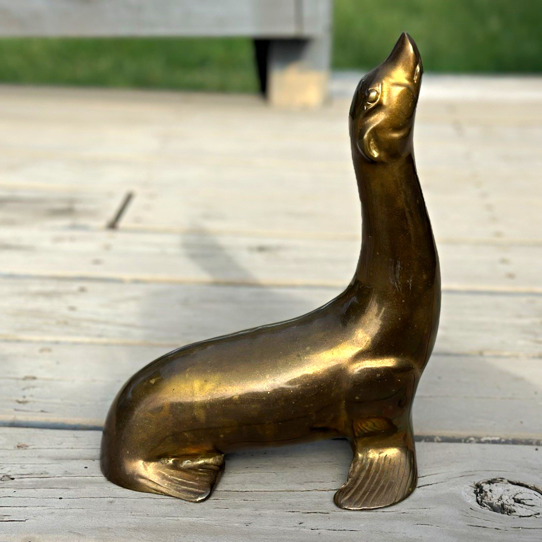 Vintage Large Solid Brass Seal Sea Lion Figurine 11\