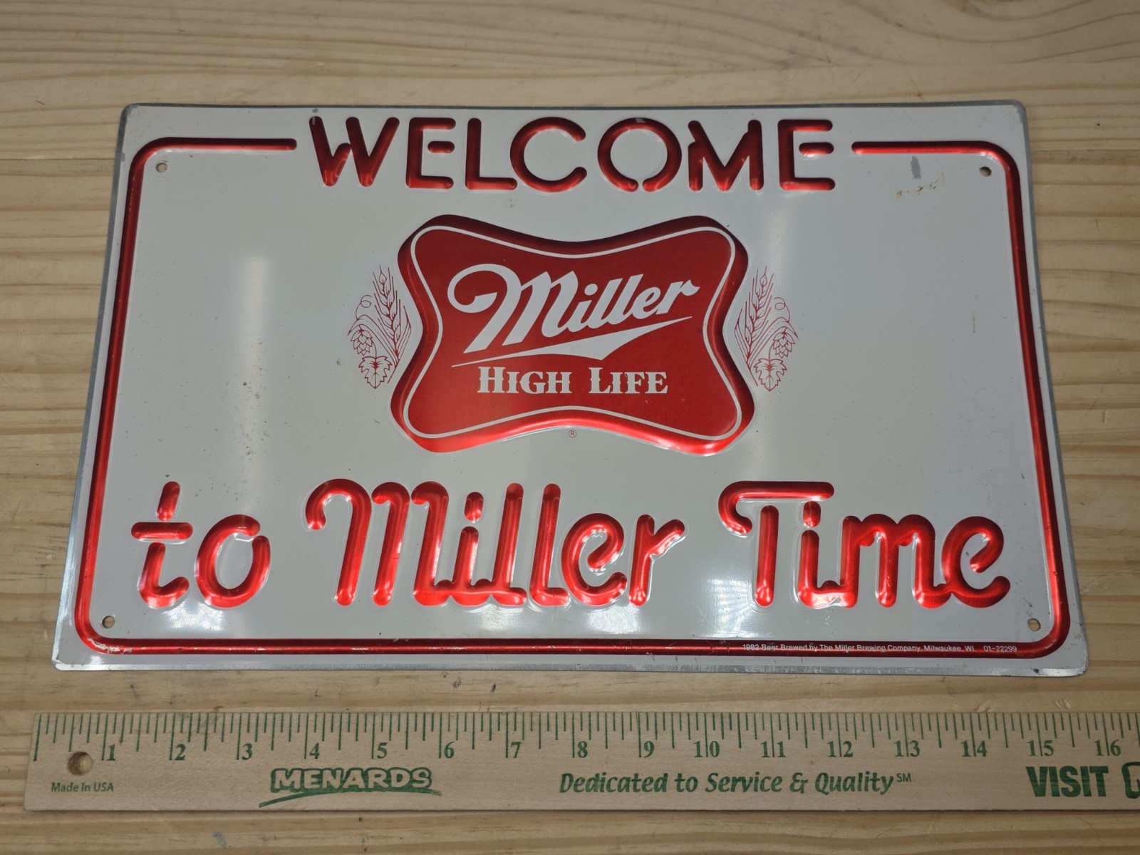 Vintage 1982 Miller High Life Metal Sign WELCOME TO MILLER TIME Embossed 