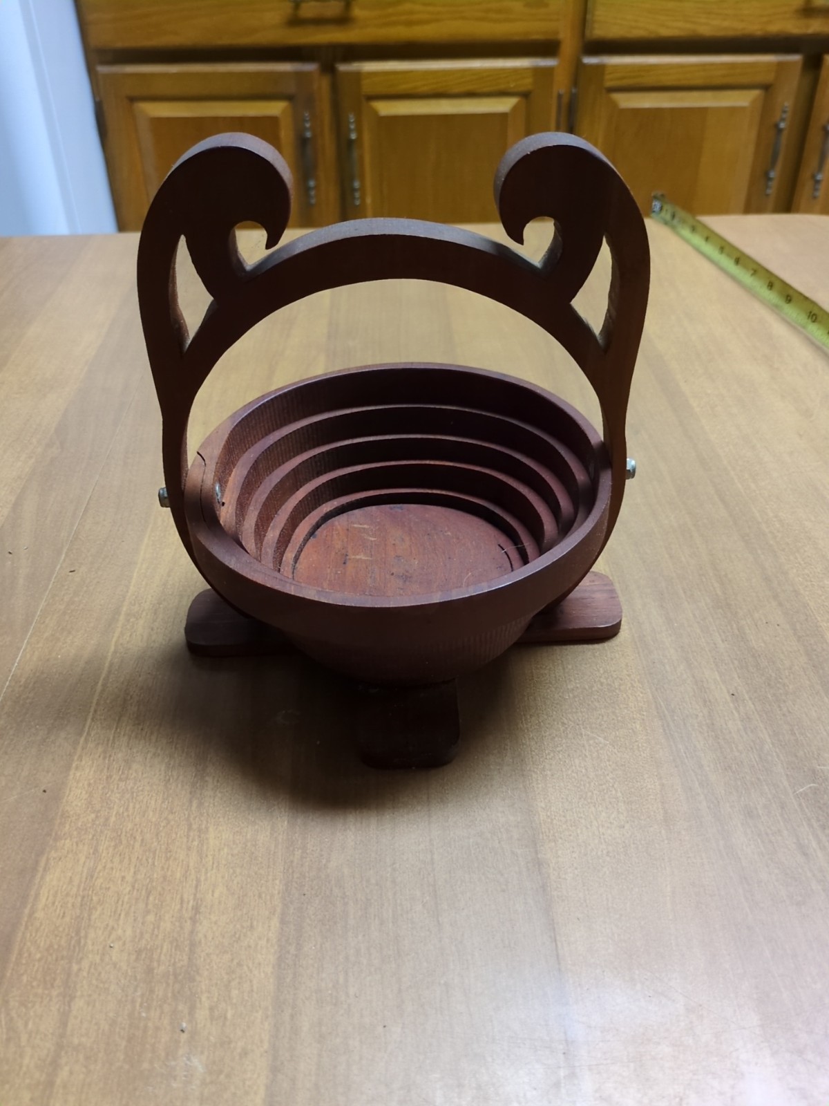 Handmade Folding Collapsible Wooden Basket 6 diameter 