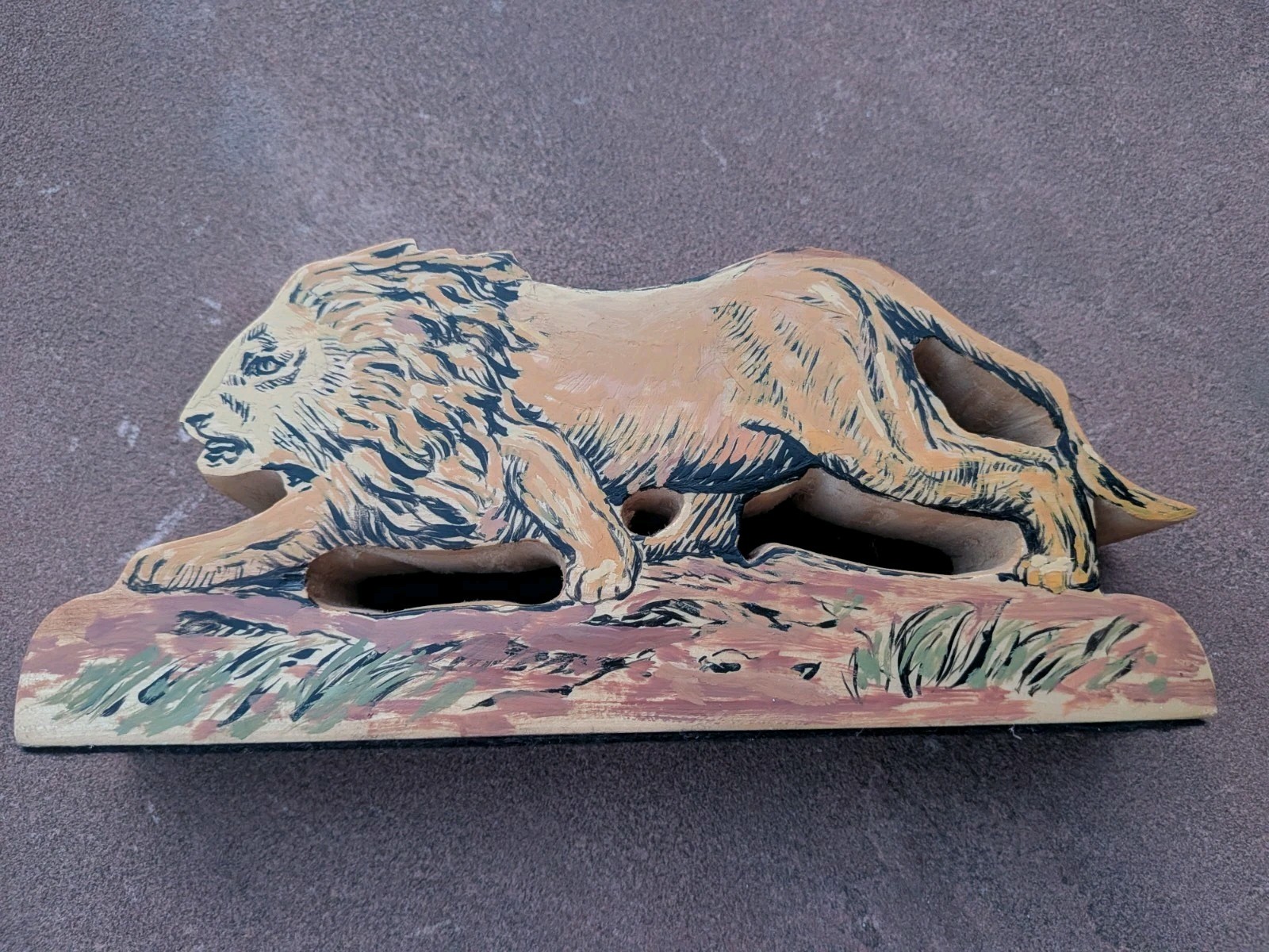 Vintage Hand Carved  Wood Lion Figure Hand Painted Folk Art 9 Inch $25