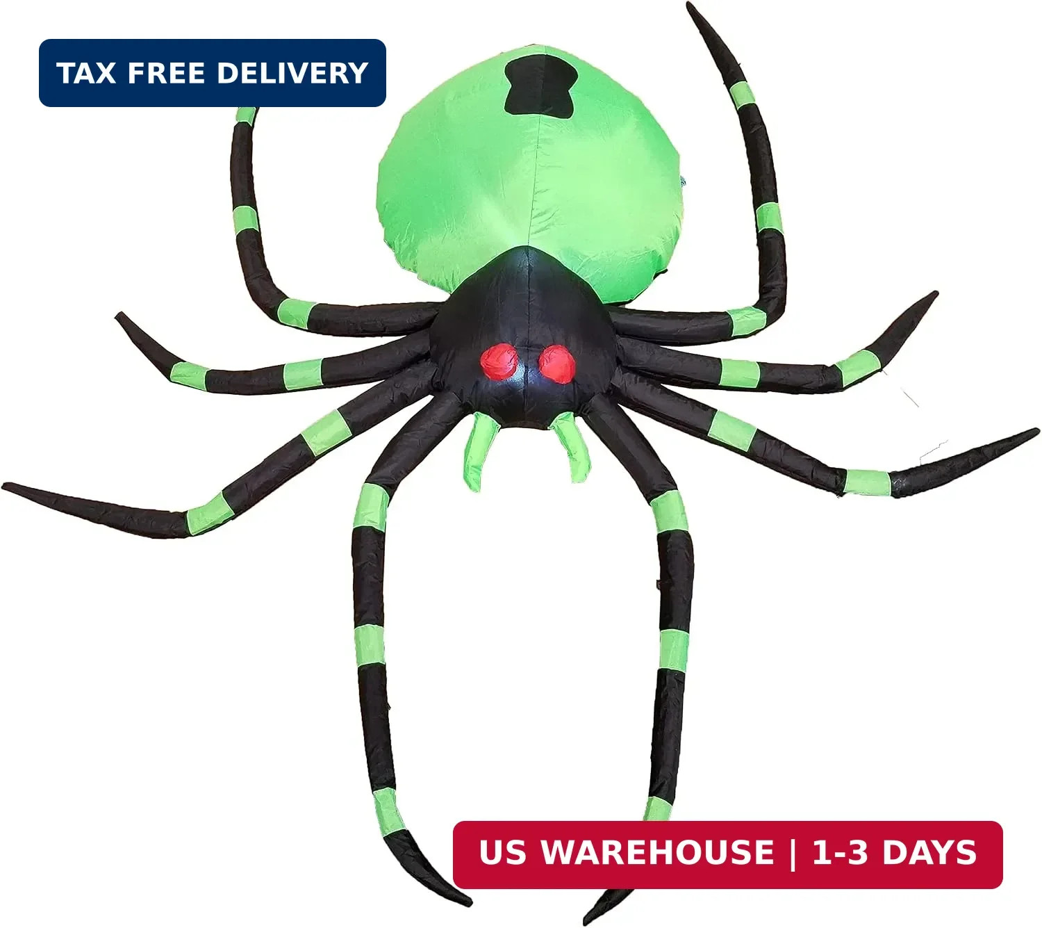 6 FT Long Halloween Inflatable Black Green Spider LED Lights Decor 6 FT Long Halloween Inflatable Black Green Spider LED Lights Decor