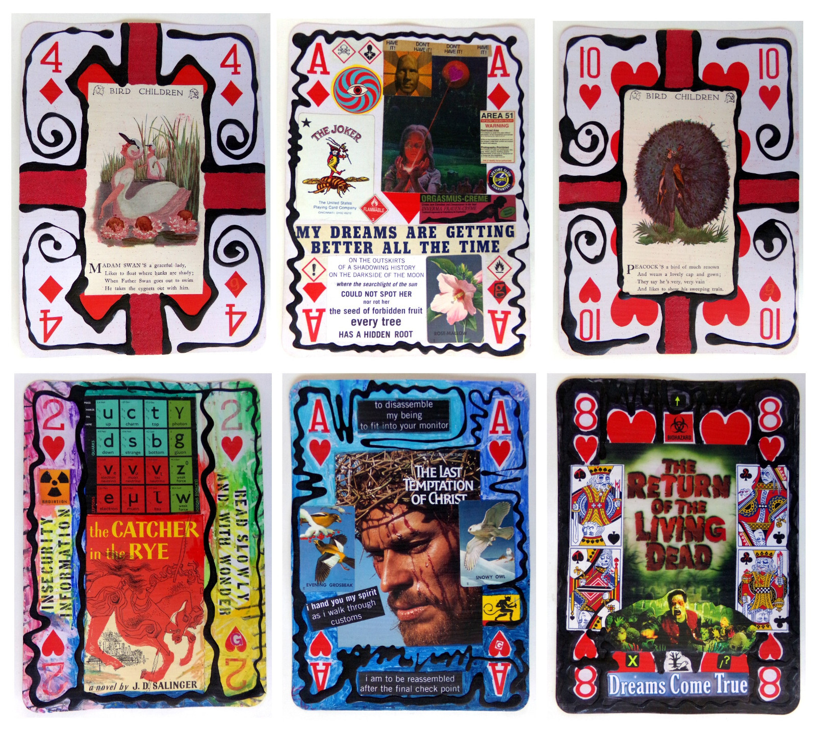 6 PIECE SET: Original Handmade Art On 8x11 Jumbo Poker Playing Card RARE ODD LOT
