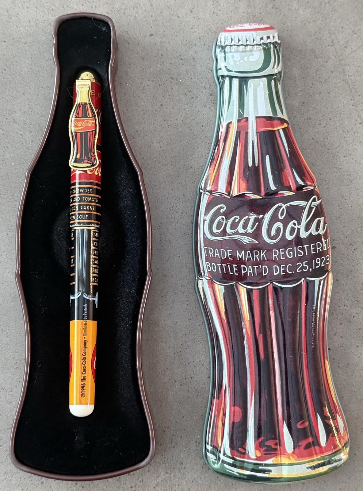 Vintage COCA-COLA Pen Gift Tin Collectible Set 1996 Coke Bottle Shape