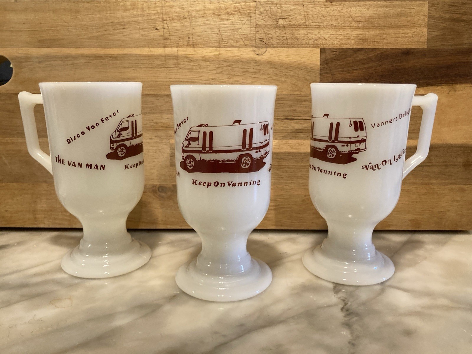 Vintage 70’s/80’ Van Life Footed Milk Glass Mugs Set of 3
