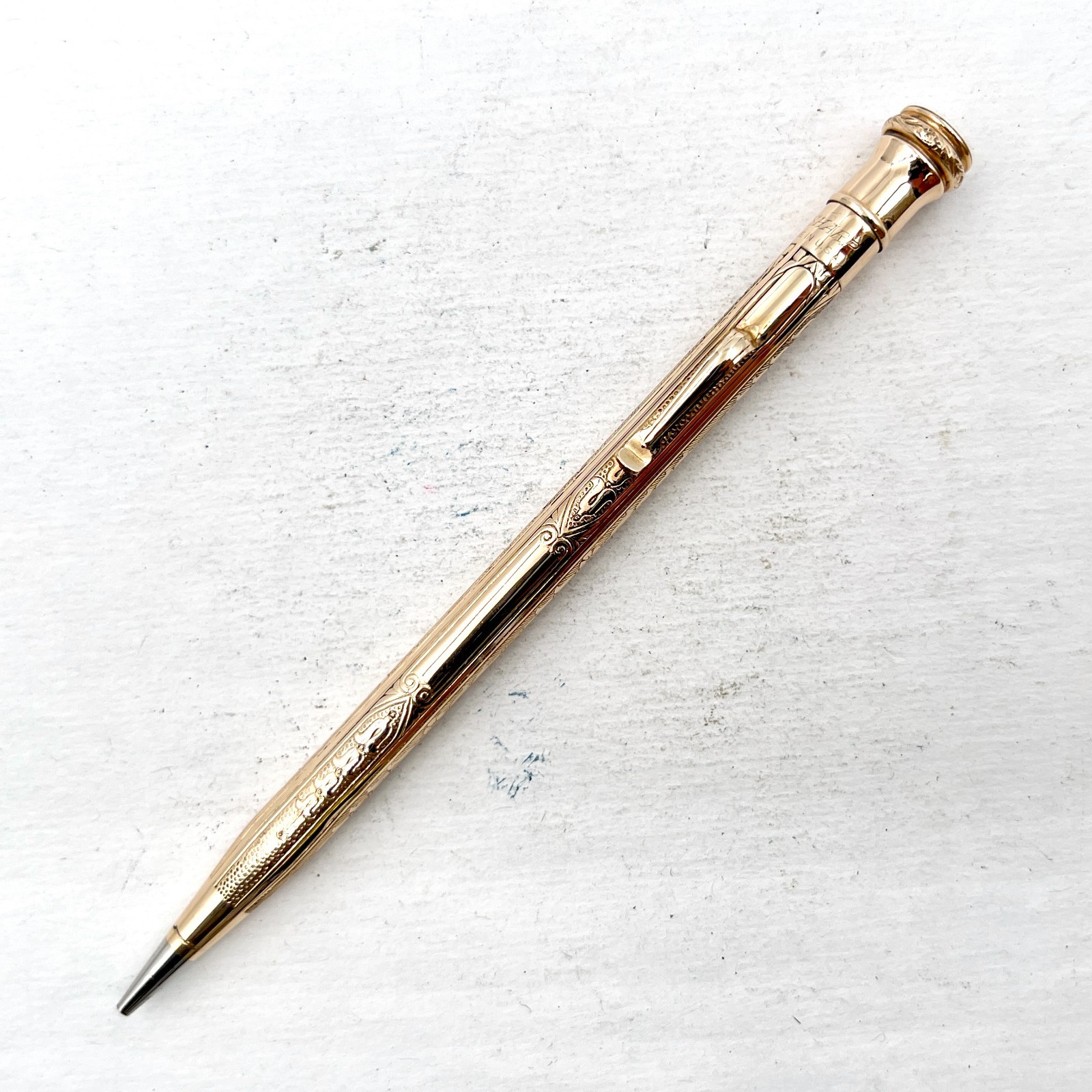 VTG Wahl Eversharp Flat Top Clip Full Size Gold Filled Mechanical Pencil Floral