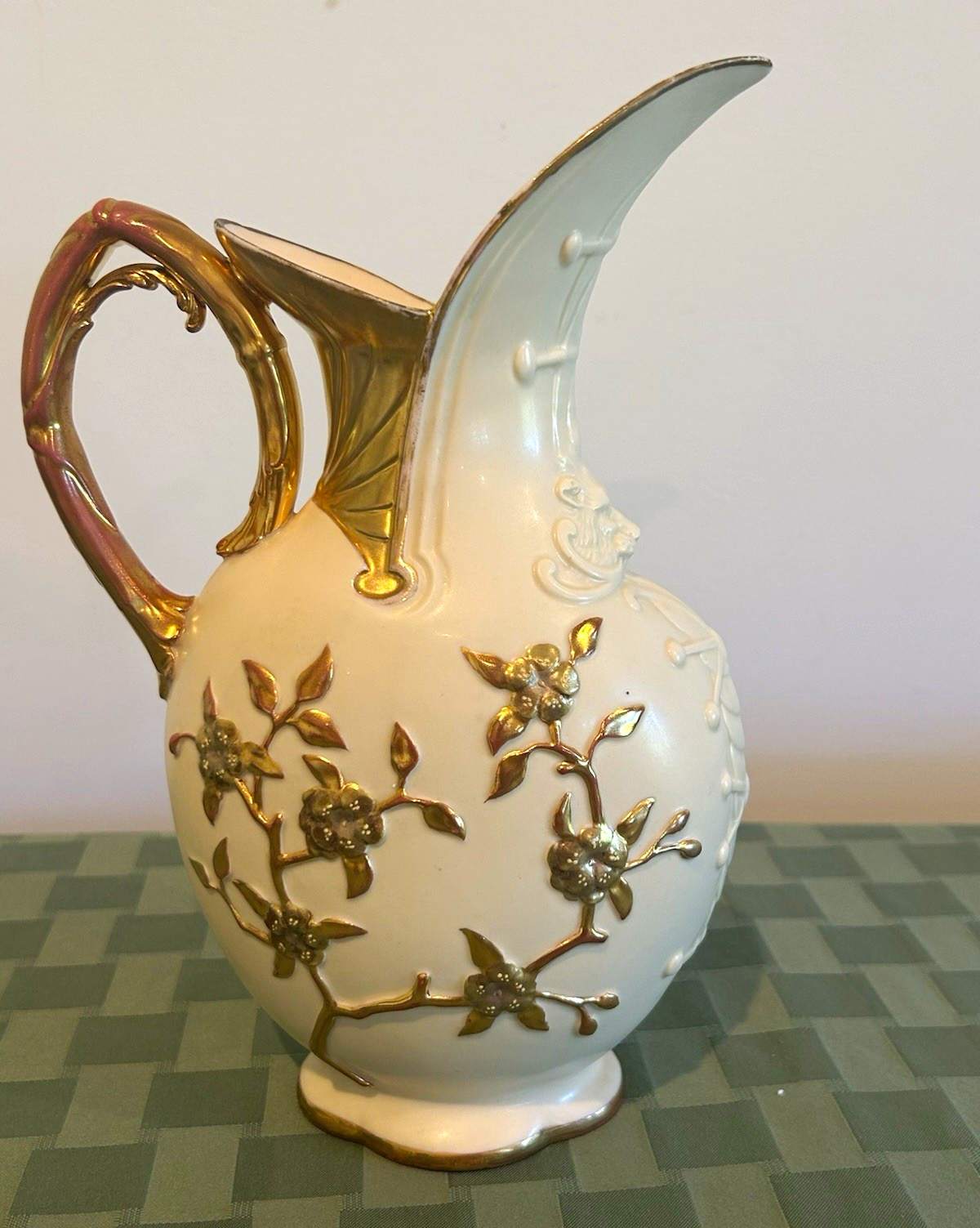 Antique Robert Hanke RH Austria Porcelain Ewer Floral Gilt 10.5” Art Nouveau