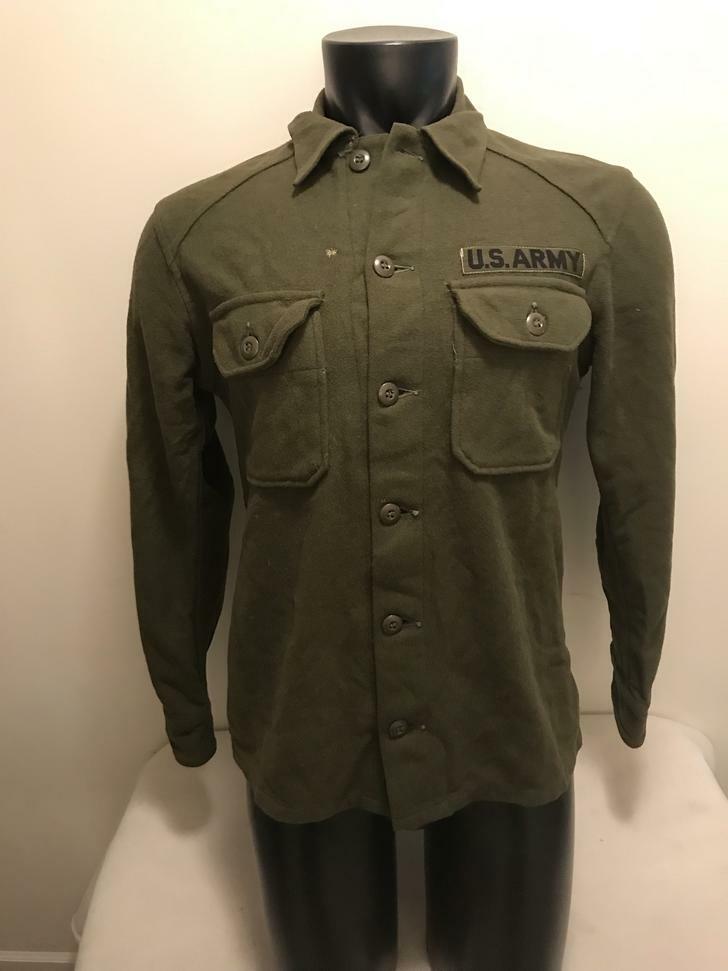 Vtg US Army Military Uniform Satellite Outerwear Wool Field Shirt Mens Small