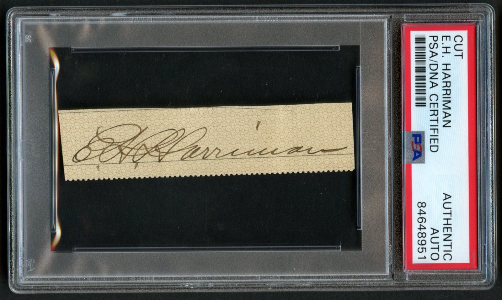 E.H. Harriman d1901 signed autograph auto 0.5x3 cut Railroad Executive PSA Slab