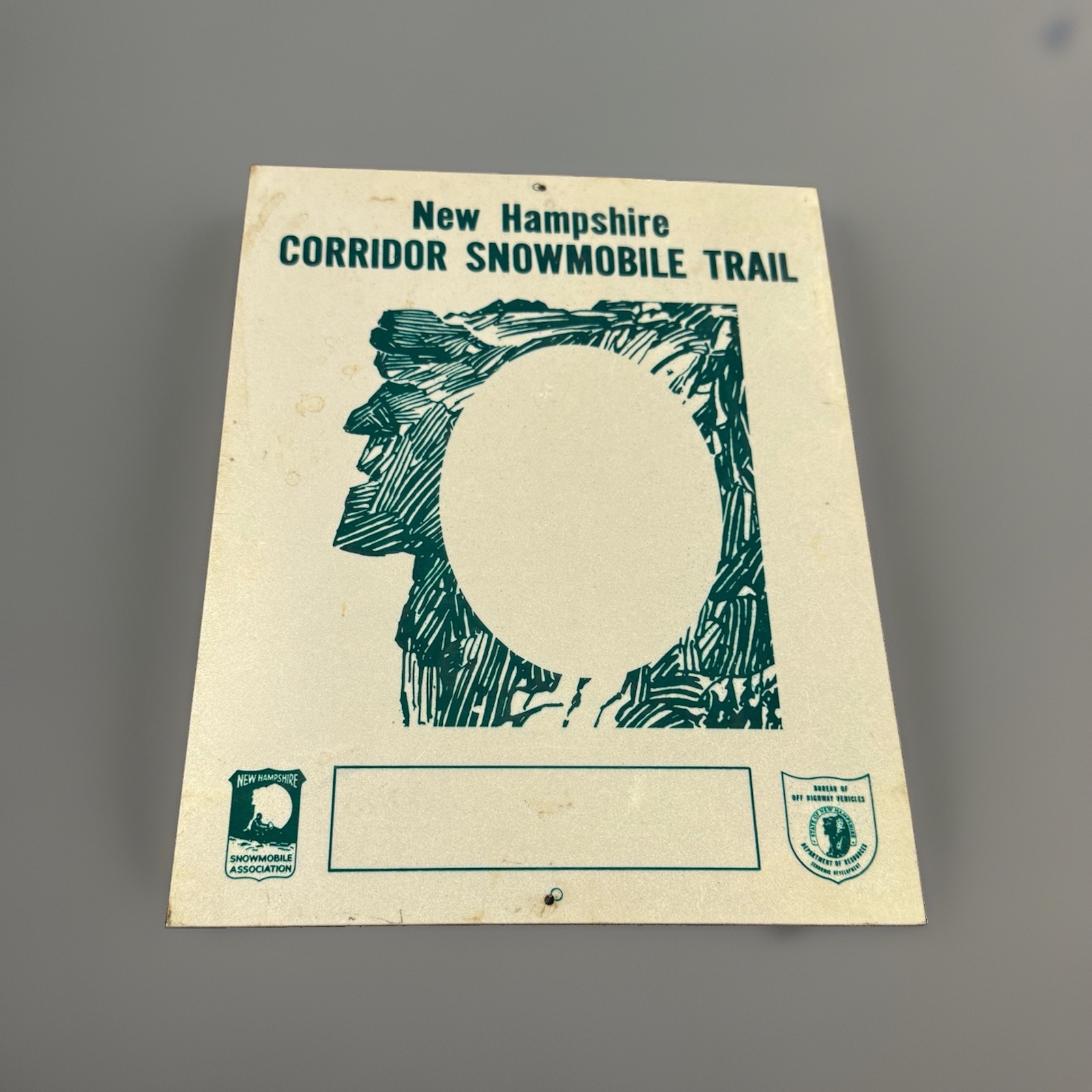 Vintage New Hampshire Corridor Snowmobile Trail Sign old man in the mountain Vintage New Hampshire Corridor Snowmobile Trail Sign old man in the mountain