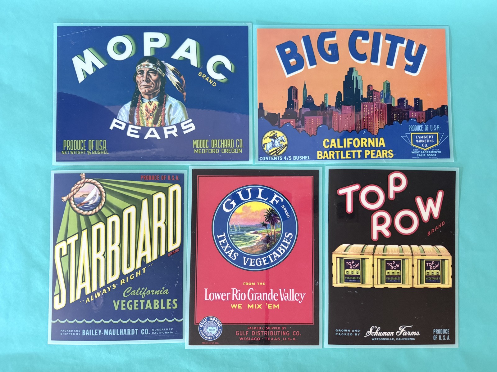 Vintage NOS Crate Labels Lot 5 Mopac Big City Gulf Top Row Starboard Vintage NOS Crate Labels Lot 5 Mopac Big City Gulf Top Row Starboard