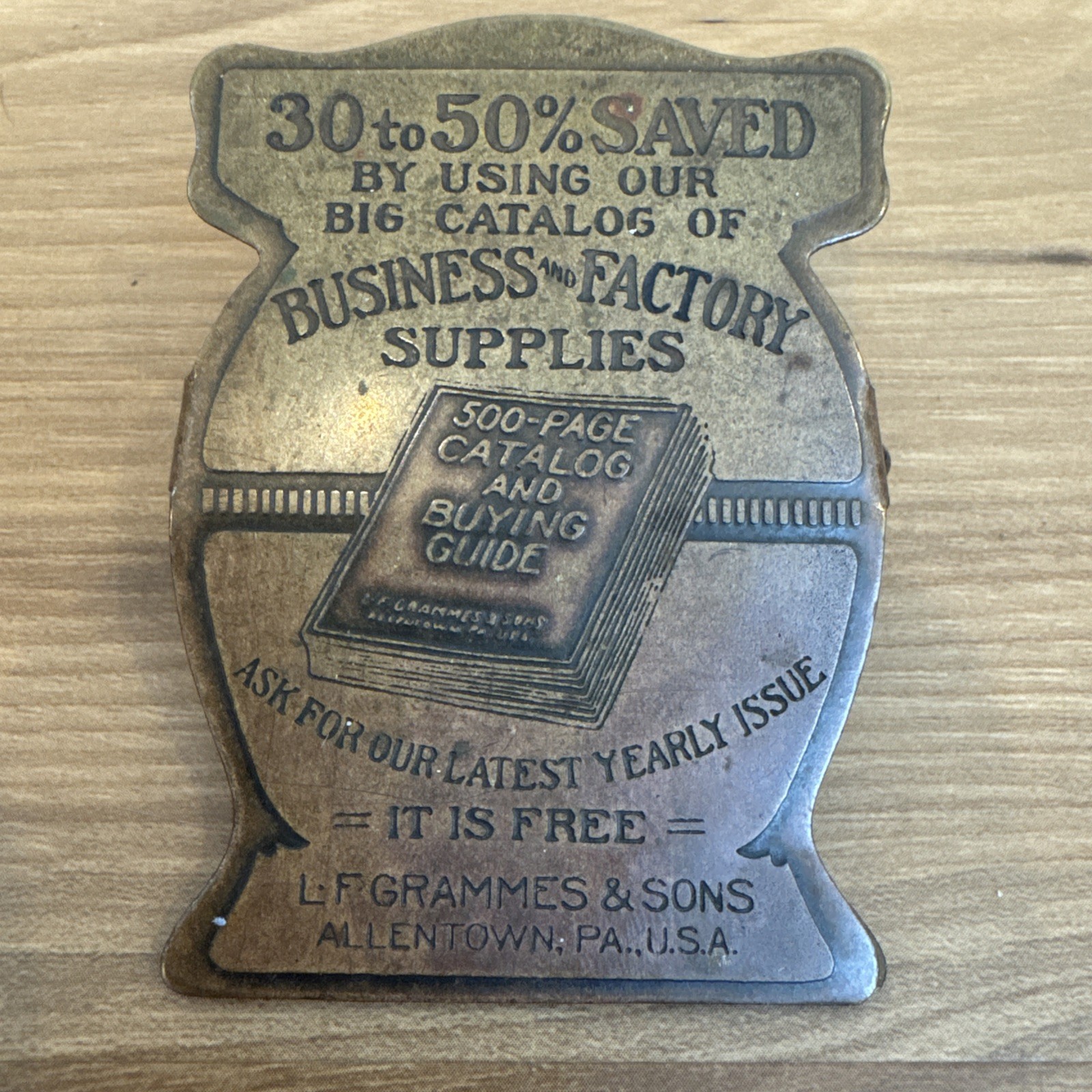 VINTAGE Brass L.F. Grammes & Sons (Allentown, PA) Antique Clip Advertising 1900s