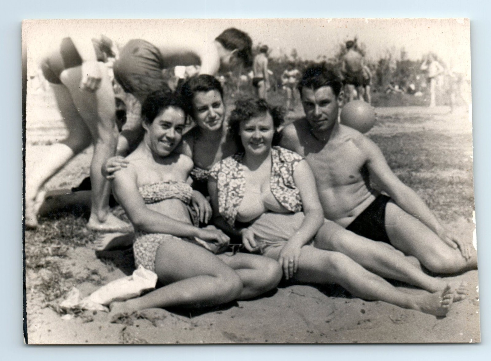 Photo USSR era Beach group posing in swimwear Vintage photographic print women Photo USSR era Beach group posing in swimwear Vintage photographic print women