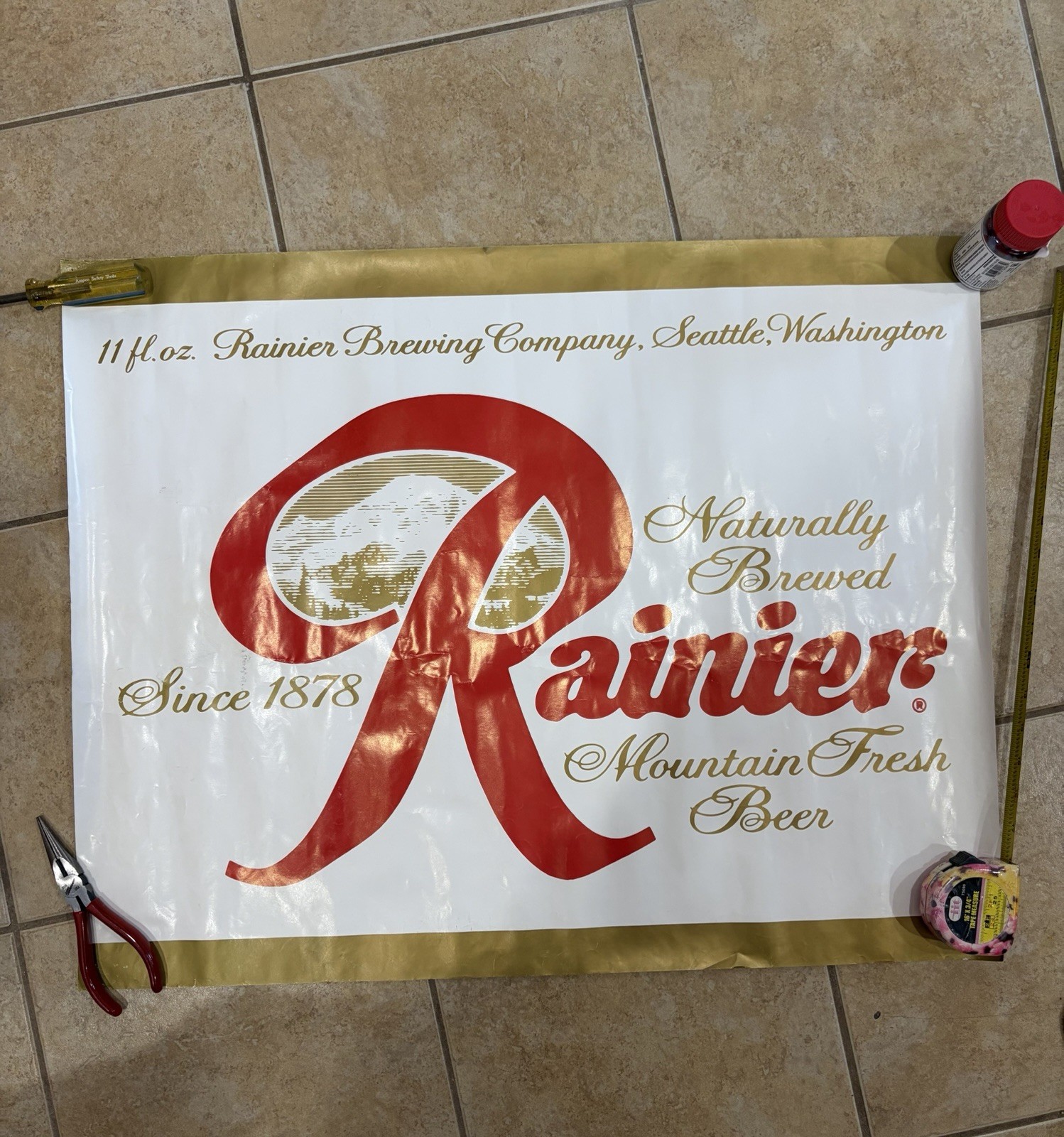 Rainier Beer: Rainier Brewing 1980s 28”x22” Plus Patch Included