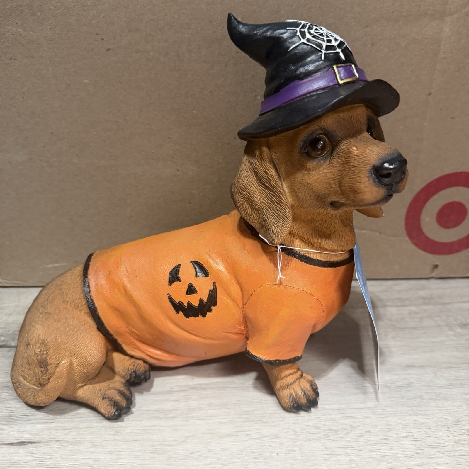 Halloween Witch Dachshund Dog Figurine Pumpkin Sweater Decor NWT