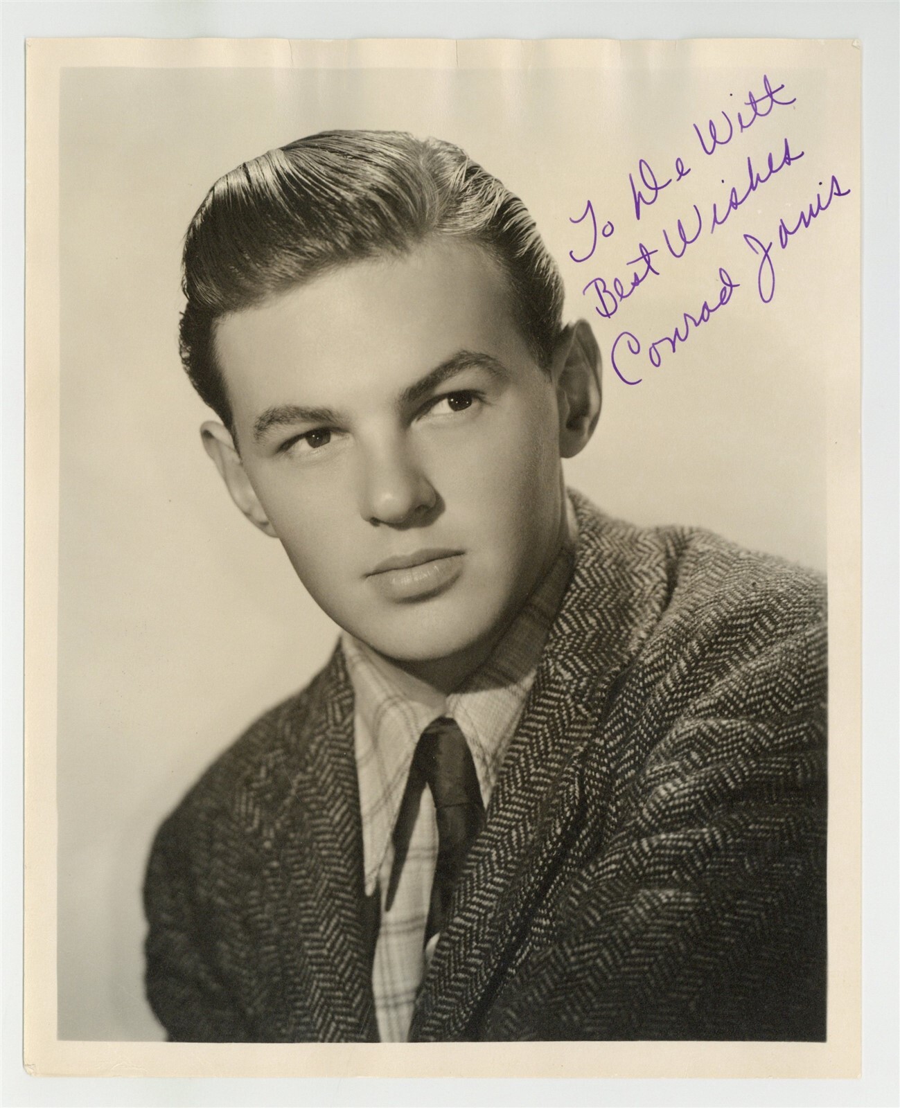 Conrad Janis Handsome Actor Hand Signed 8x10 Dbl Wt Young Portrait Photo 1945 