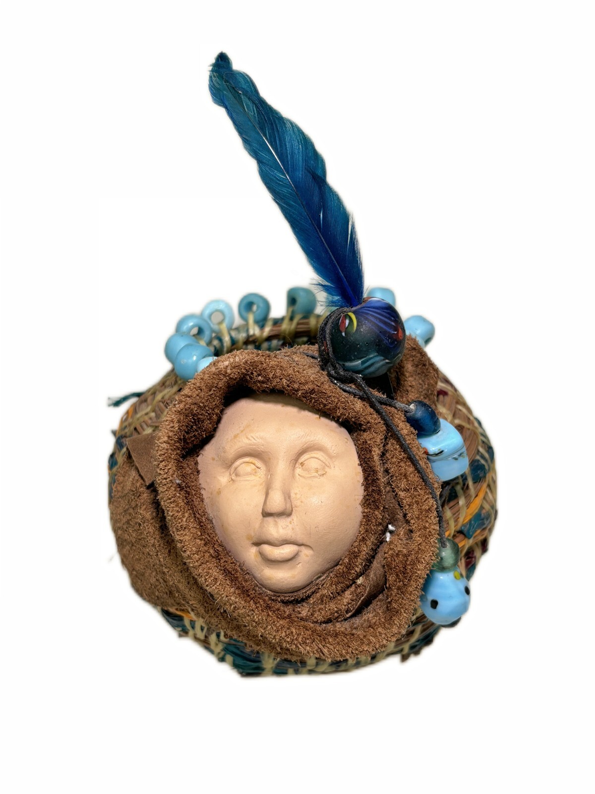 Small Basket with Face Folk Art Moon Gatherings Dallas TX