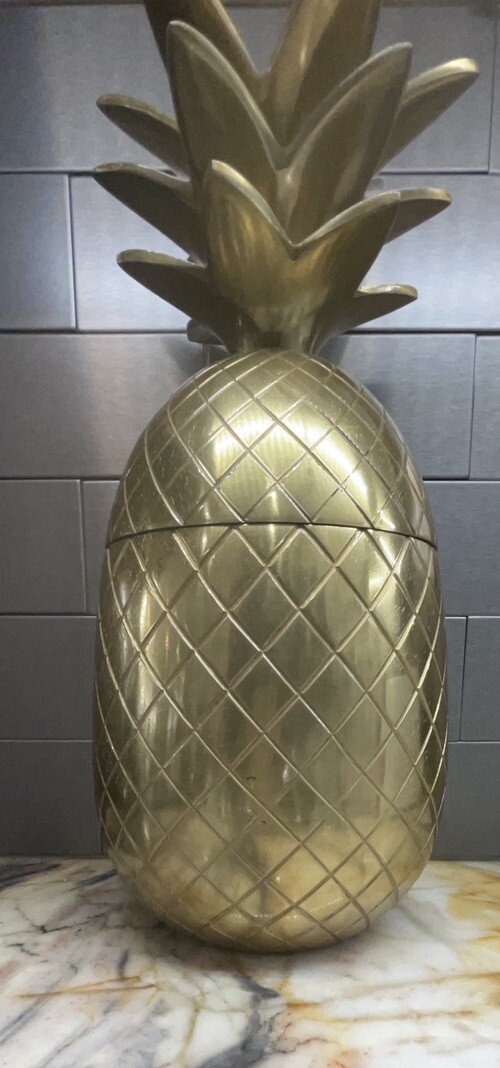 VTG Brass Pineapple Container With Inside Lined. Amazing Find Boho Chic 15” H
