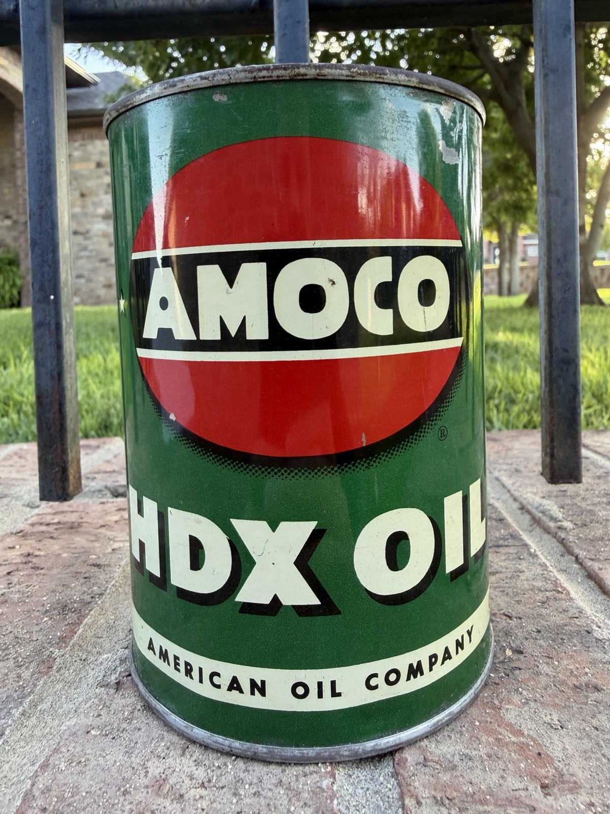 VINTAGE AMOCO HDX MOTOR OIL CAN QUART FULL - TOUGHER VERSION (HDX) TO FIND