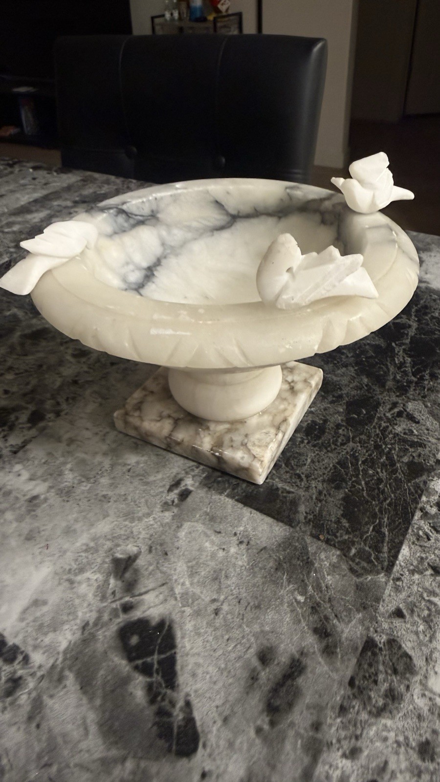 🕊️ Vintage Italian Alabaster Bird Bath Tazza Bowl Removable Doves ✨