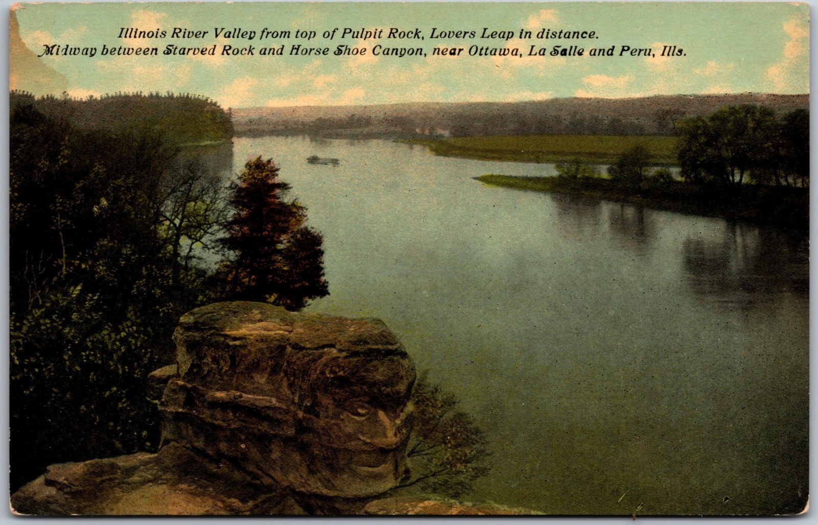 Illinois River Valley Pulpit Rock Lovers Leap Starved Rock IL Postcard 2340