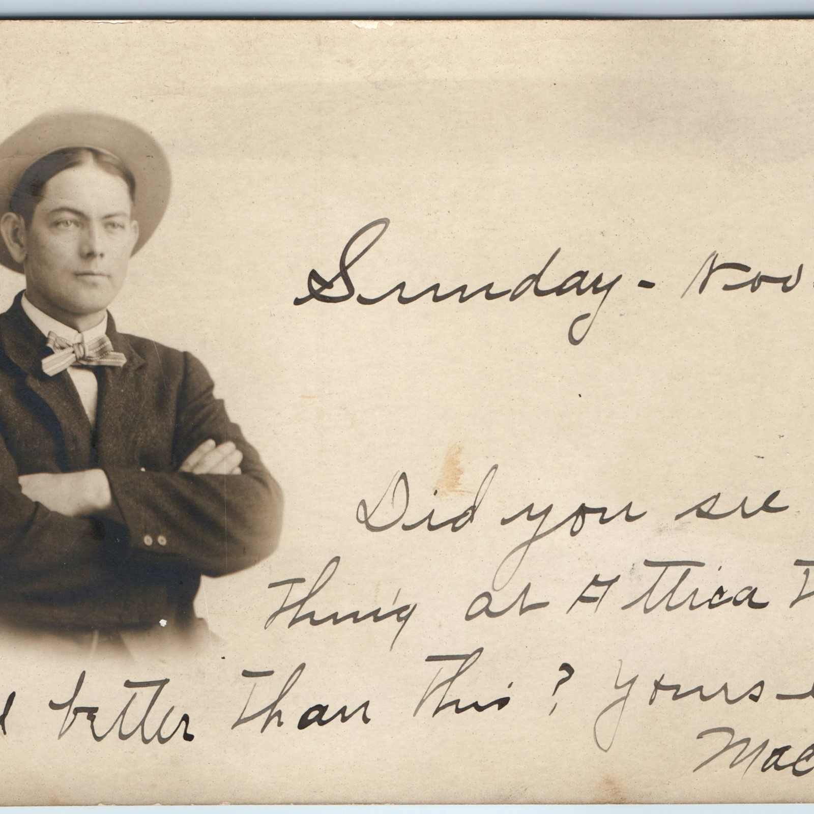 c1900s Handsome Handsome Man Bow Tie Hat Portrait RPPC Indianapolis IN Postcard c1900s Handsome Handsome Man Bow Tie Hat Portrait RPPC Indianapolis IN Postcard