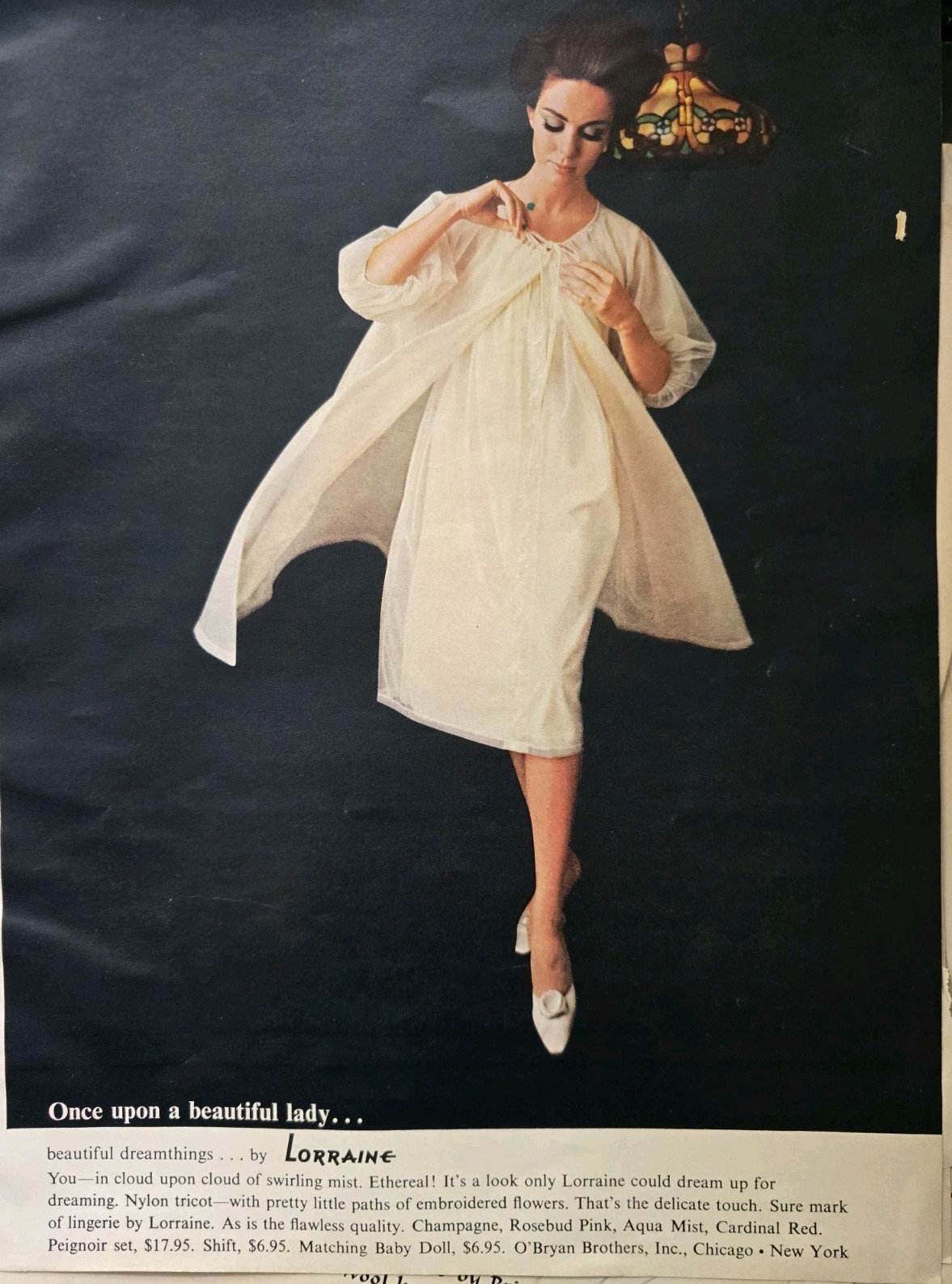 1963 Women\'s Lorraine Nylon Tricot Peignoir Set Gown Lingerie Vintage ad 